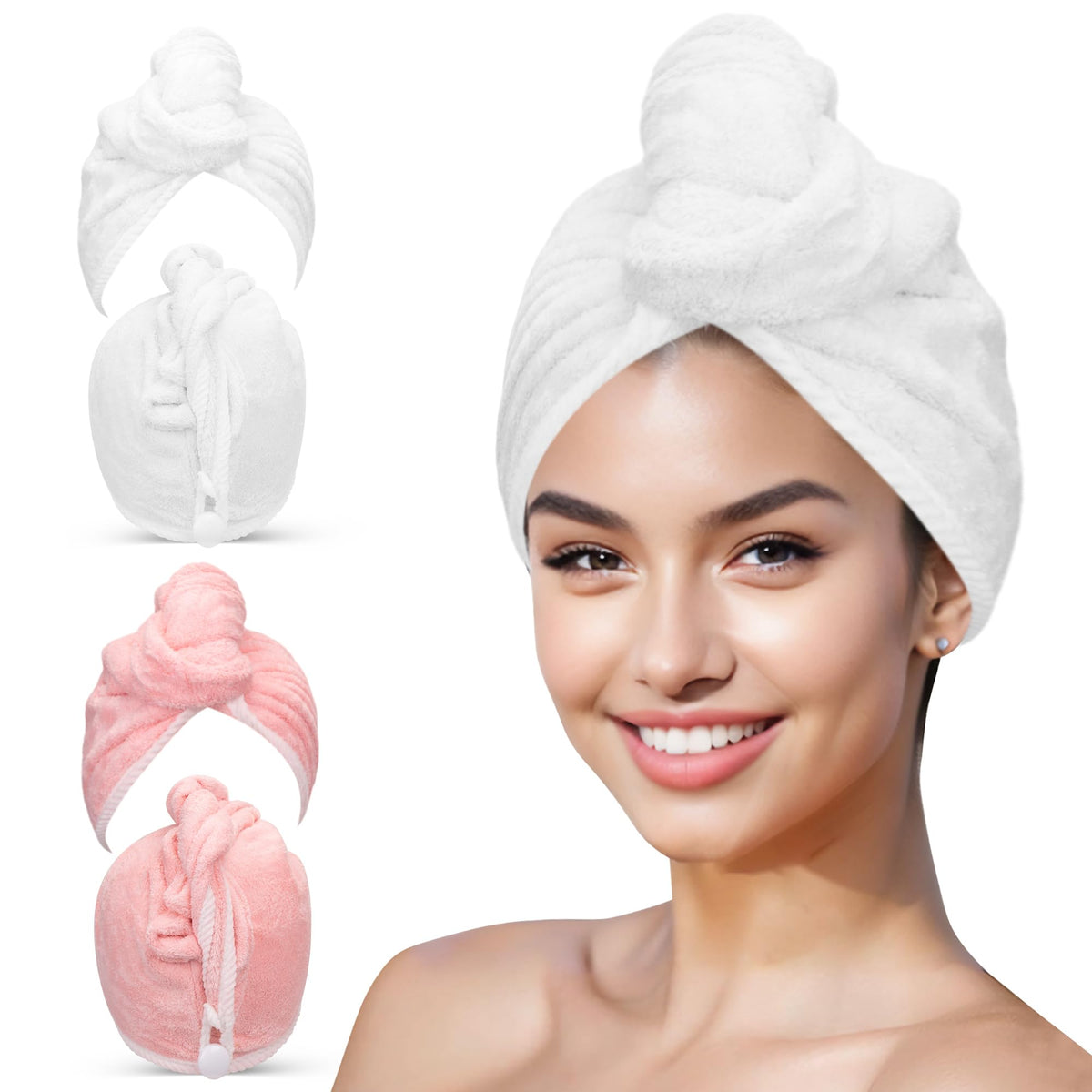 BABYSHEEP Microfiber Hair Towel Wrap for Women - Super Soft Hair Wrap Towels - Fast Drying Turbans for Long, Thick,Curly Hair (P