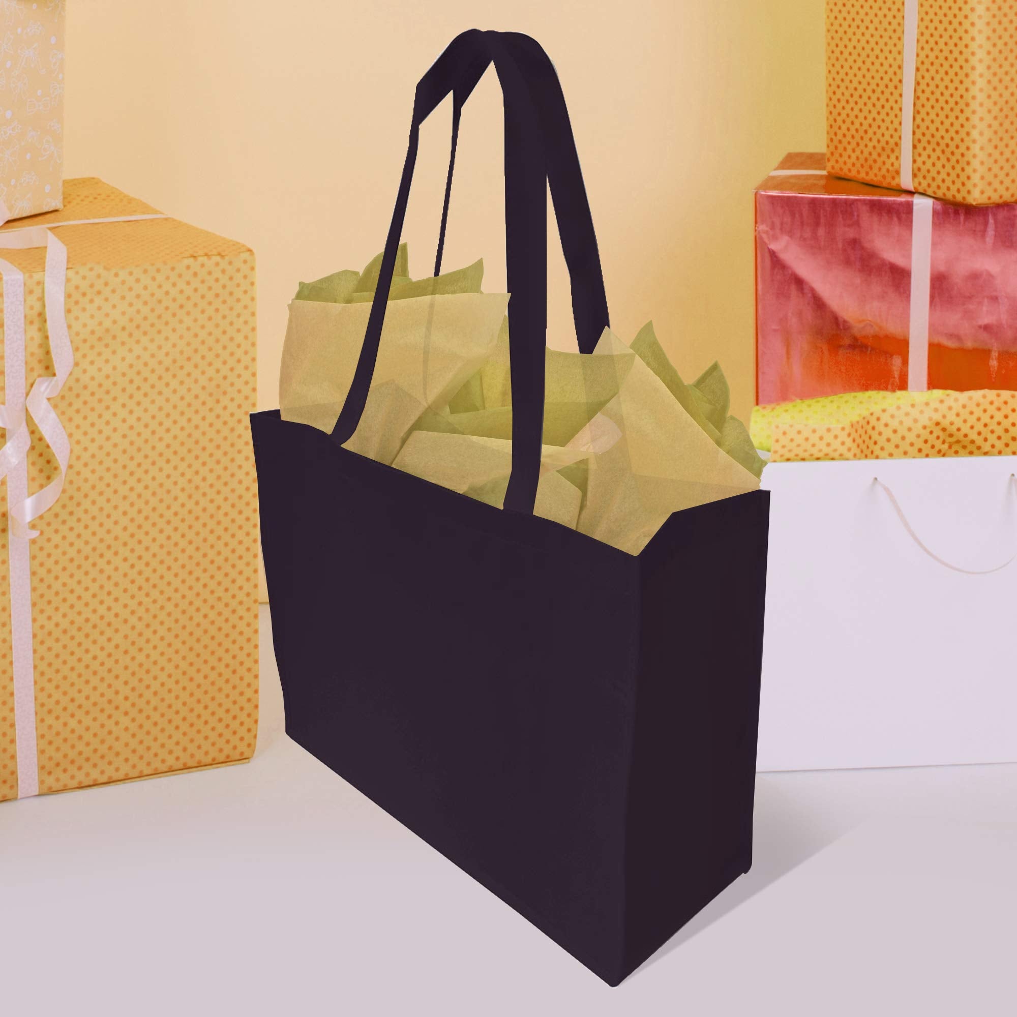 Black Gift Bags - 12 Pack Reusable Shopping Bags with Handles  Small Fabric Cloth Bags for Small Business  Gifts  Groceries  Merchandise  Events  Parties  Take-Out  Retail Stores  Bulk - 8x4x10