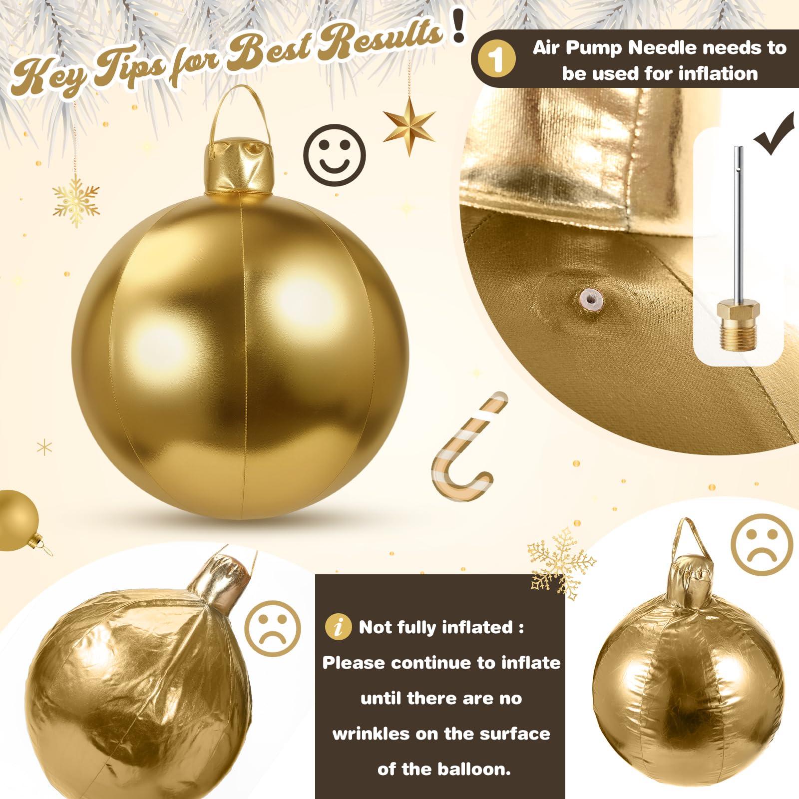 Jetec 4 Pcs 17  Christmas Inflatable Ball Ornament with Glitter Cloth Cover, Large PVC Xmas Blow up Ornaments Holiday Blow Ball