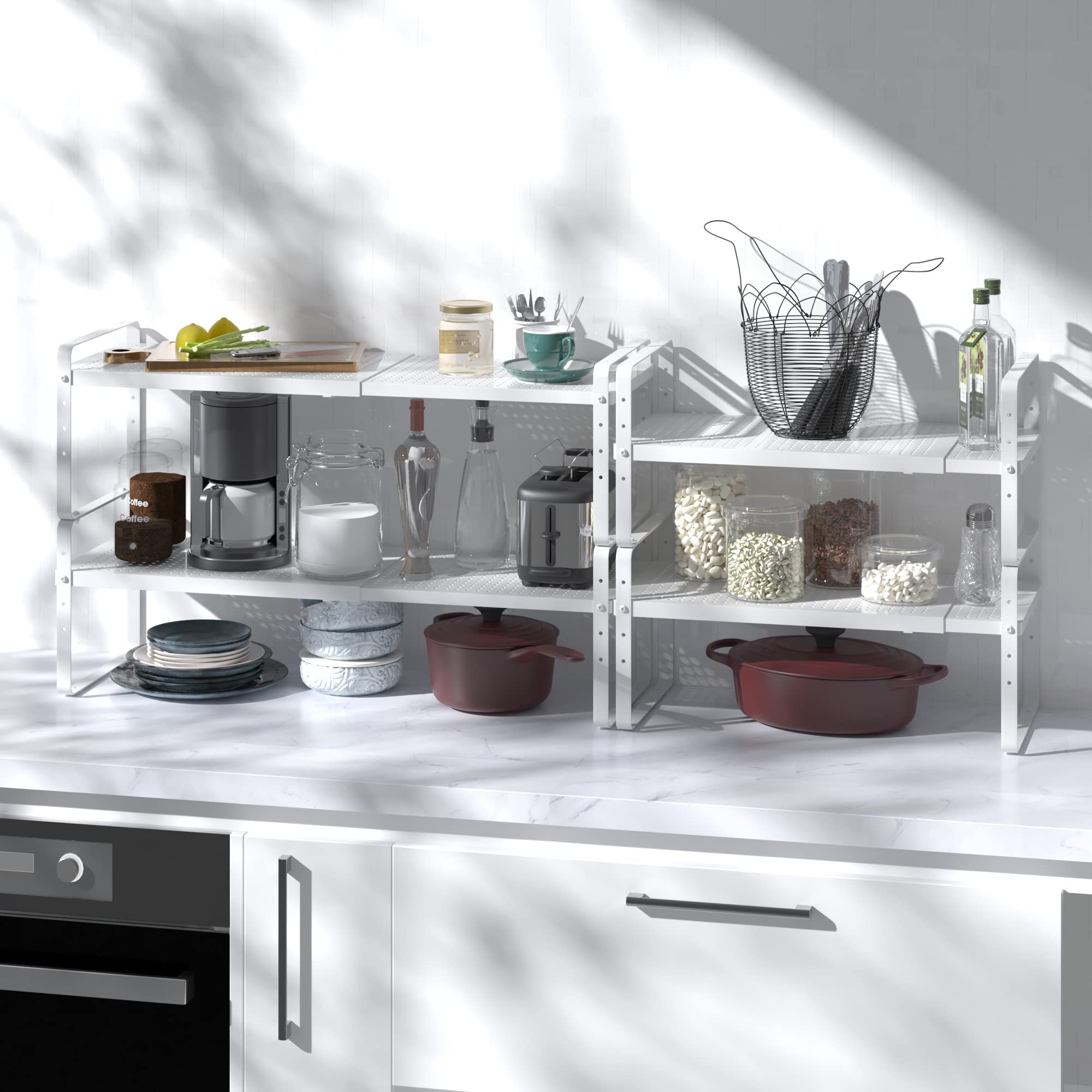 Expandable Cabinet Shelf Organizer Adjustable Metal Spice Rack Stackable Freestanding Counter Storage Shelves For Kitchen Cabine
