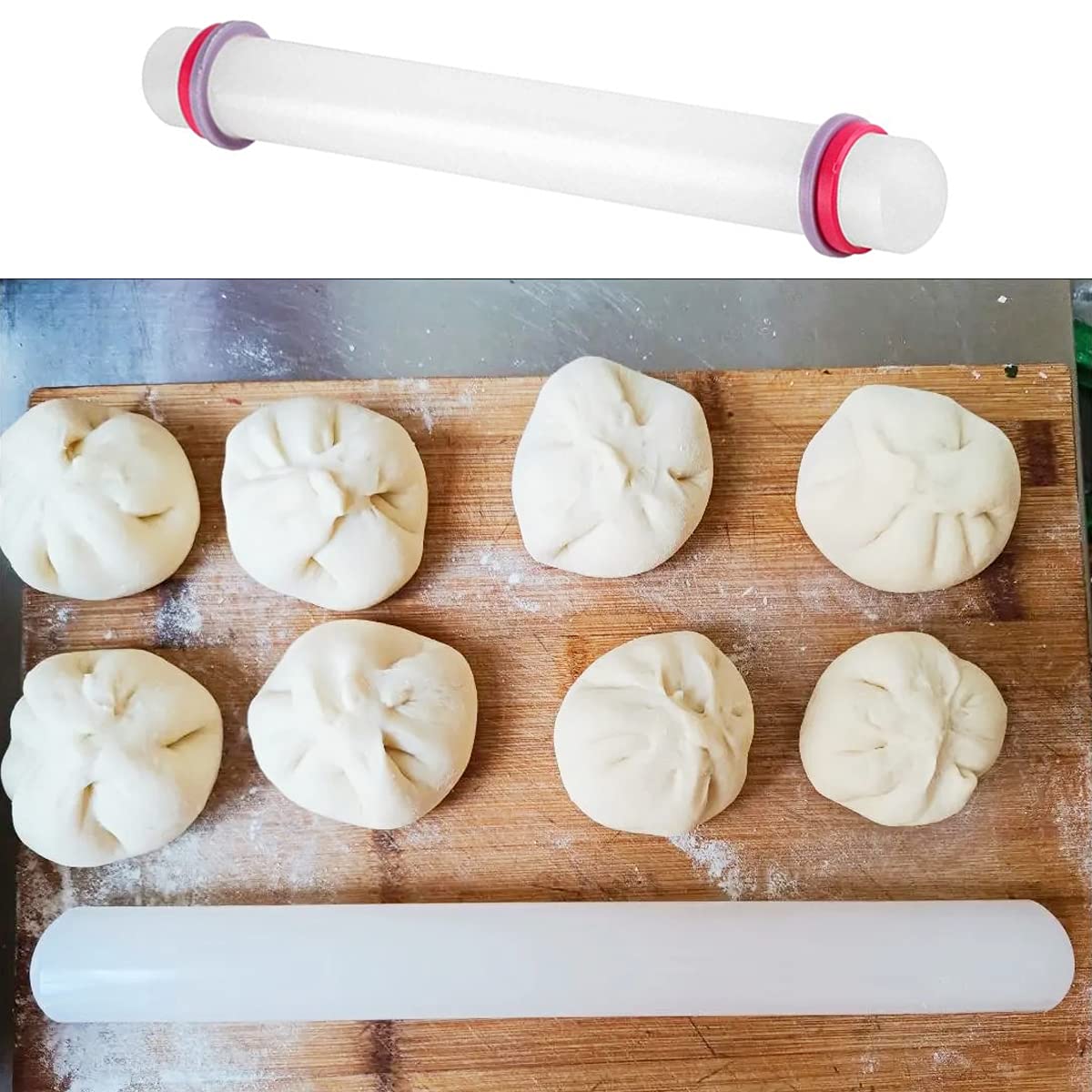 2 Pcs Adjustable Rolling Pin With Removable Rings Non Stick Fondant 9 Inch Rolling Pin For Dumpling Dough Roller Baking Dough Pi