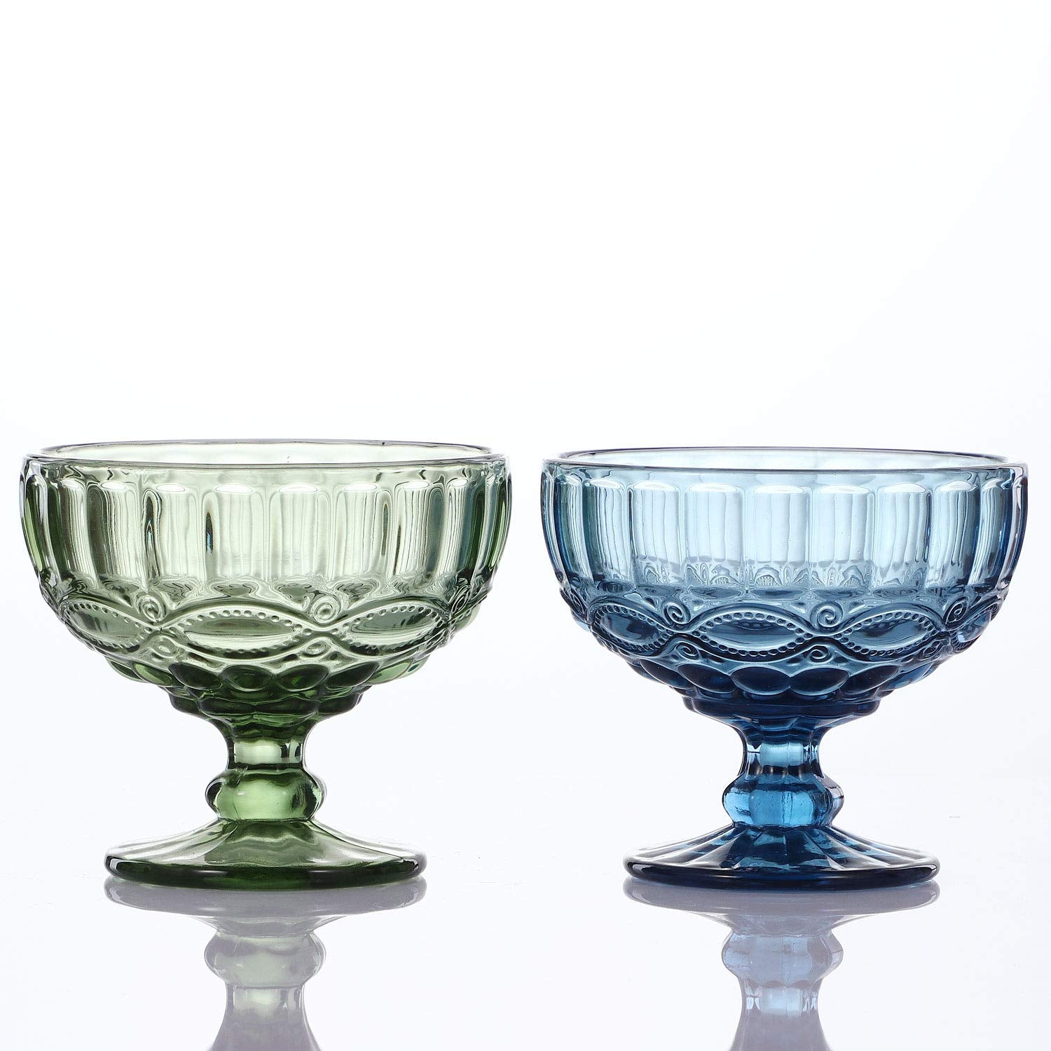 Vanenjoy Green Vintage Pressed Pattern Glass Ice Cream Cups/Dessert Bowls - Set Of 4,12 Oz