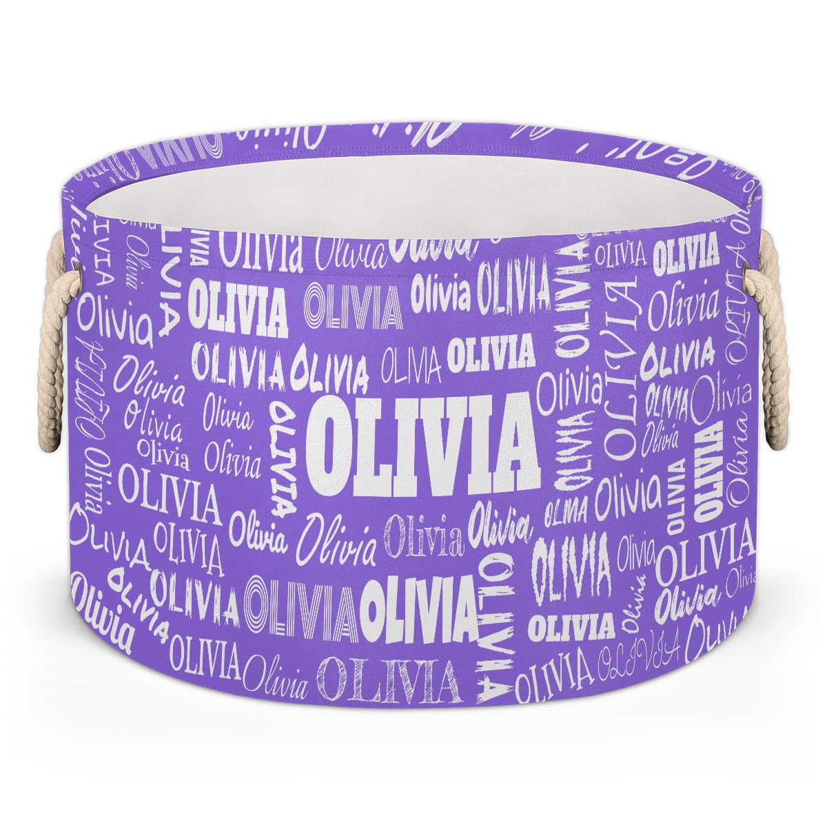 Personalized Round Laundry Hamper With Name For Women, Medium Purple Custom Nursery Baskets Cubes, Storage Dirty Clothes Laundry