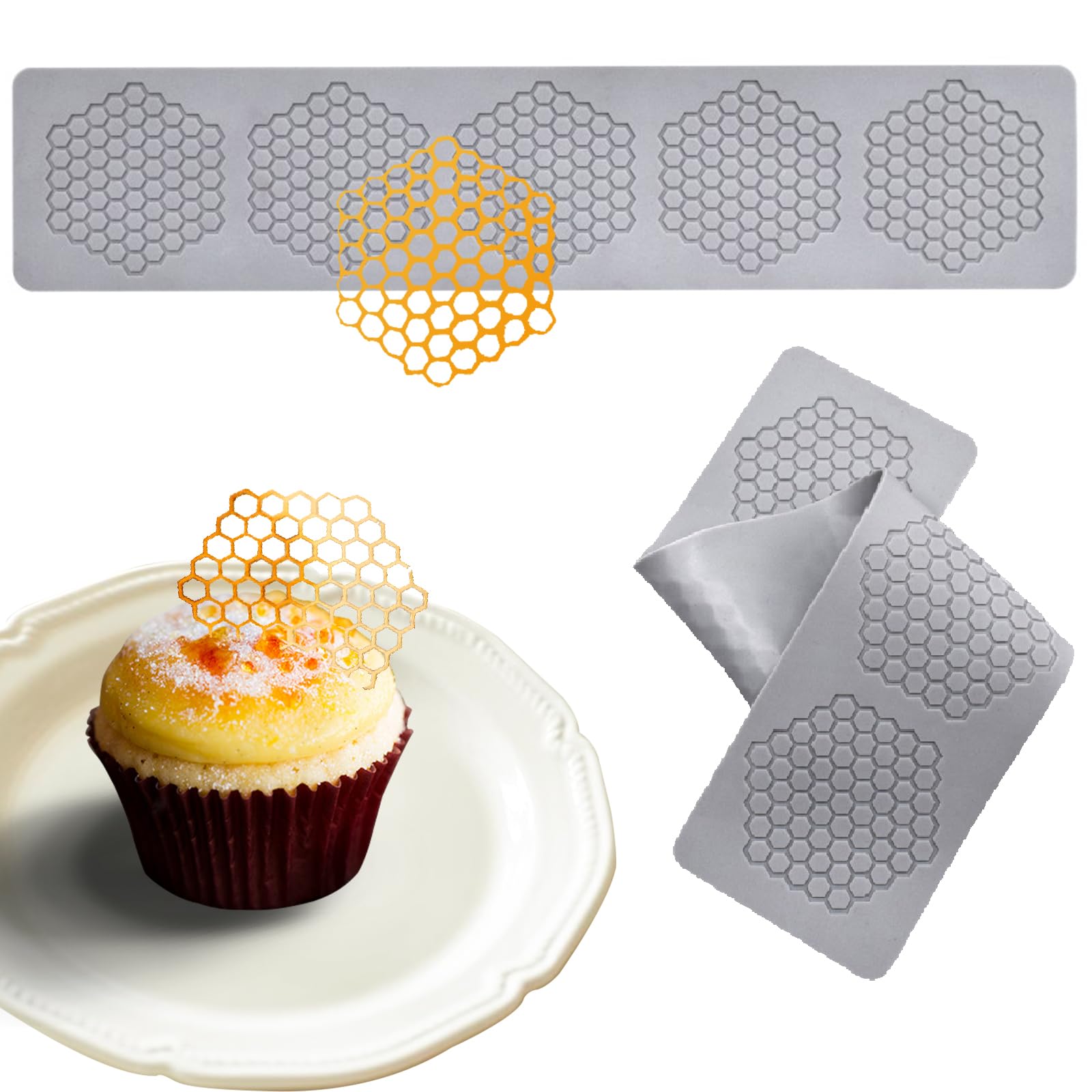 Honeycomb Molds Silicone (2 Pcs) Jopgeey Tuile Fondant Molds With Hollow 3D Beehive Candy Lace Silicone Molds For Baking, Polyme