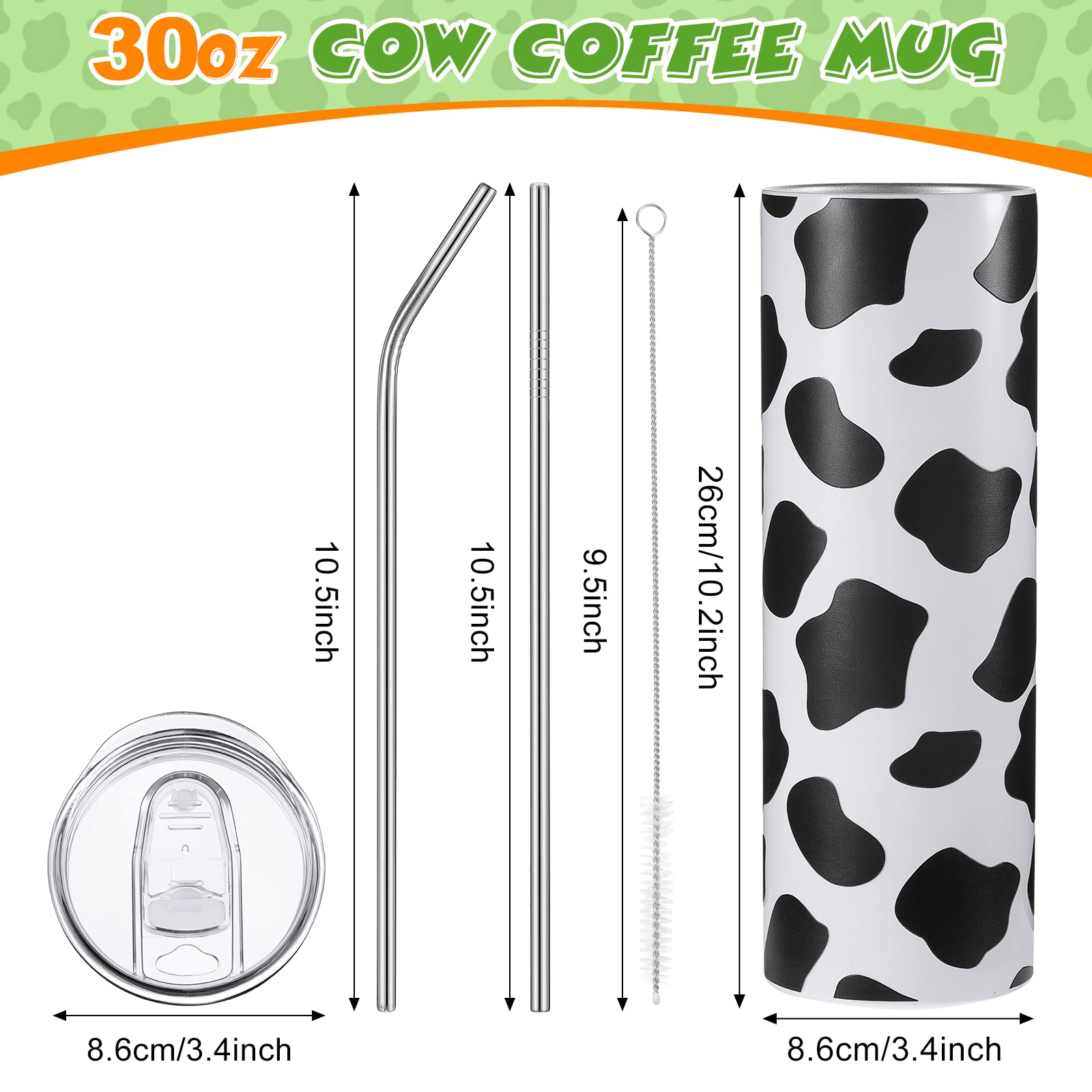 Chengu Cow Print Tumbler 30 Oz Print Water Bottle Reusable Cup Cute Travel Mug Skinny Stainless Steel Tumbler Insulated Coffee T
