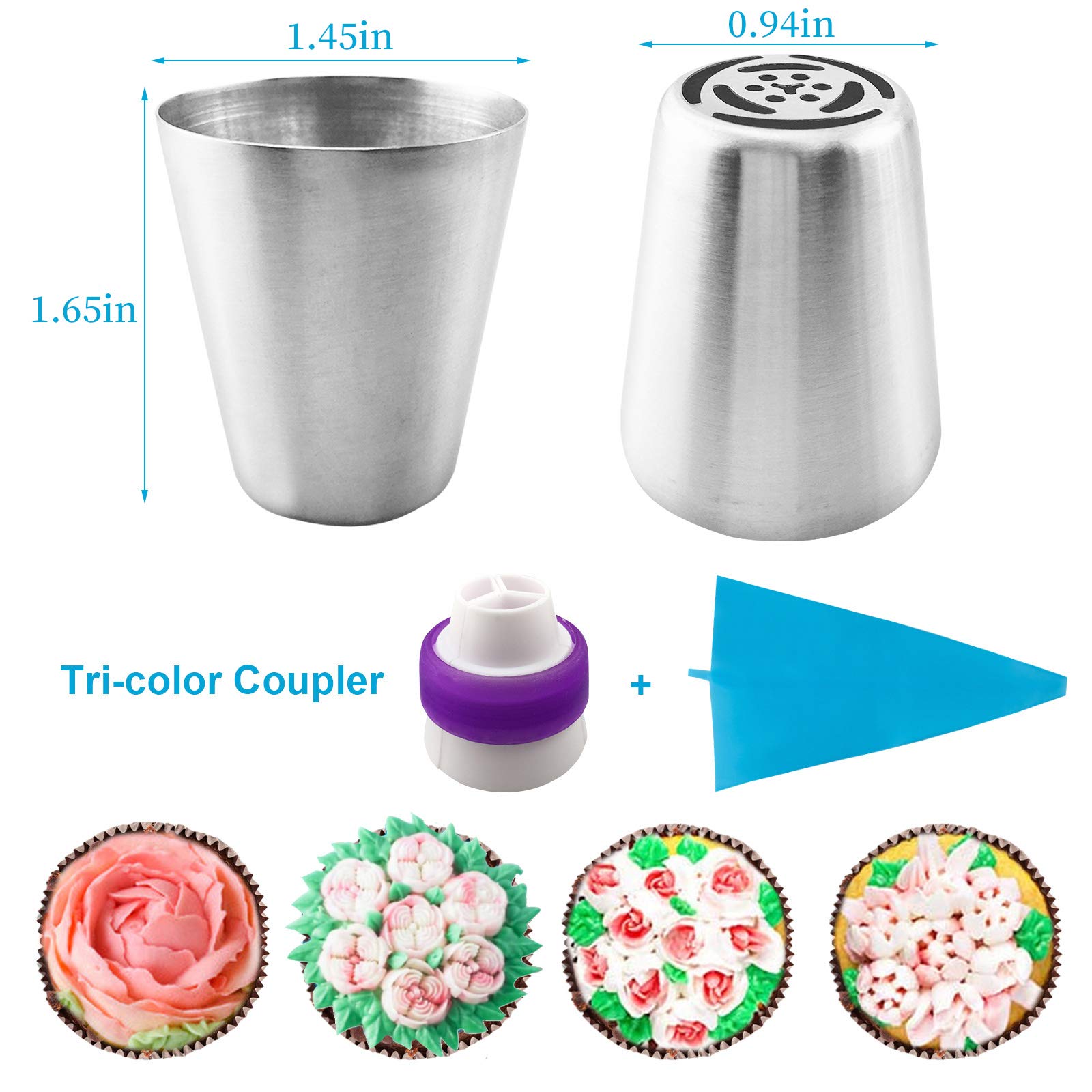 27Pcs Russian Piping Tips Set,Flower Frosting Tips For Cake Cupcake Decorating,12Russian Icing Tips,2Leaf Piping Tips,10Disposab