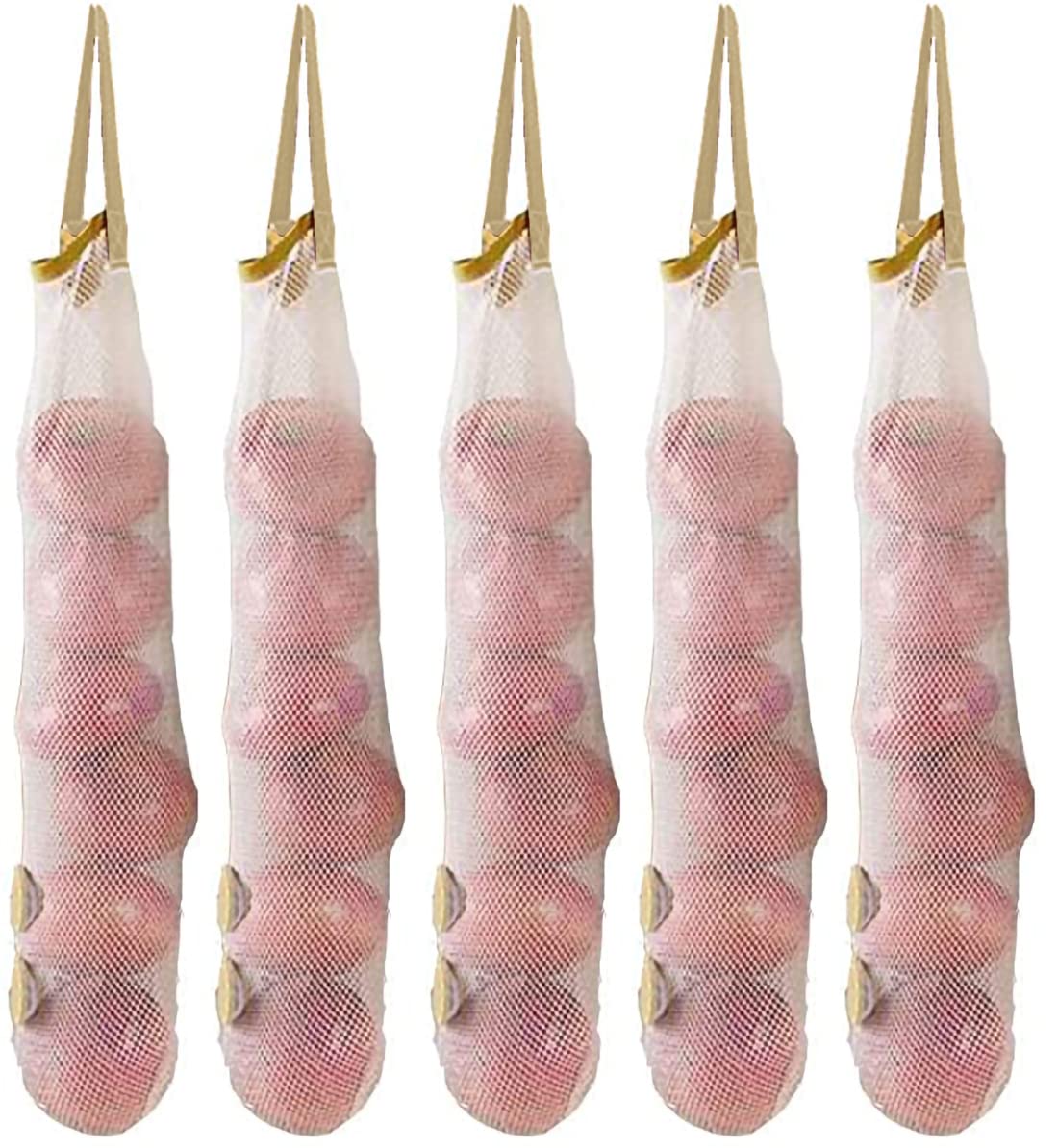 Ahyuan Hanging Mesh Storage Bags 5 Pack Onion Bags Mesh Garlic Net Bags Potatoes Bags Long And Large Reusable Net Storage Produc