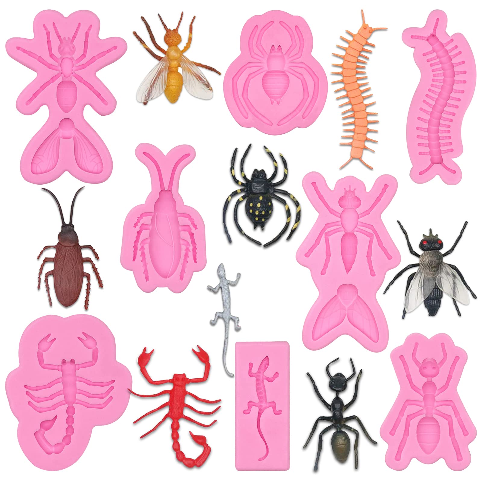 Spider Fondant Molds, Scary Halloween Insect Prank Silicone Molds, Scorpion Ant Cake Decorating Molds (8 Pcs) For Sugar Craft, C