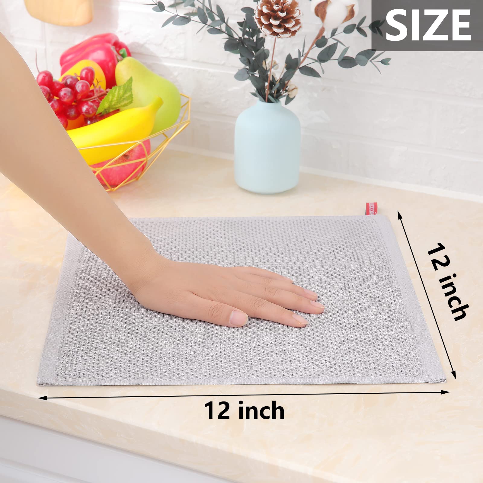 Homaxy 100% Cotton Waffle Weave Kitchen Dish Cloths, Ultra Soft Absorbent Quick Drying Dish Towels, 12 X 12 Inches, 6-Pack, Ligh