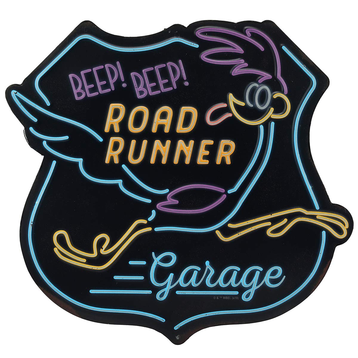 Looney Tunes Road Runner Garage Embossed Metal Sign - Vintage Road Runner Sign for Garage or Man Cave