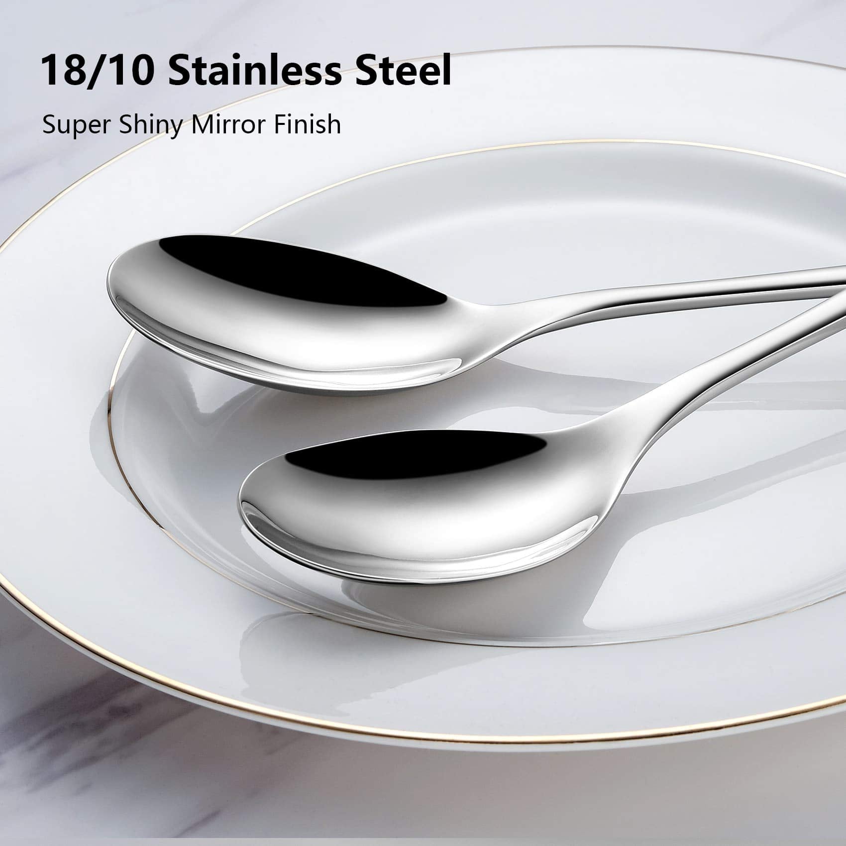 Keawell Premium 2 Pieces 18/10 Stainless Steel Serving Spoon Set, Large Mirror-Polished Buffet & Tabletop Utensils, Durable Flat