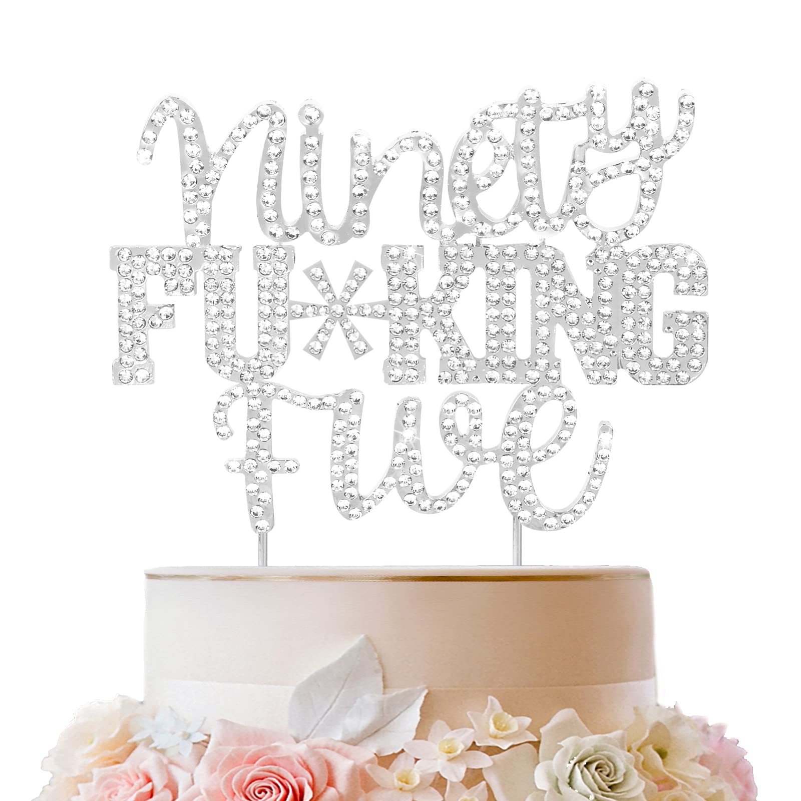 Lingteer Ninety Five Funny Silver Rhinestone Cake Topper - Cheers To 95Th Birthday 95 Years Old Anniversary Party Cake Centerpie