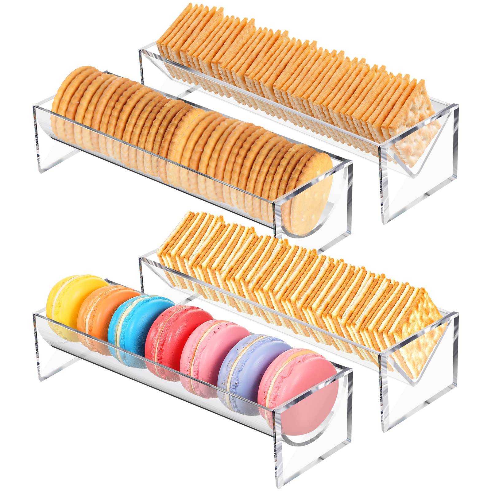 Chunful 4 Pcs Clear Cracker Tray For Serving Rectangular Cracker Holder Acrylic Serving Tray Food Display Stands For Party Biscu