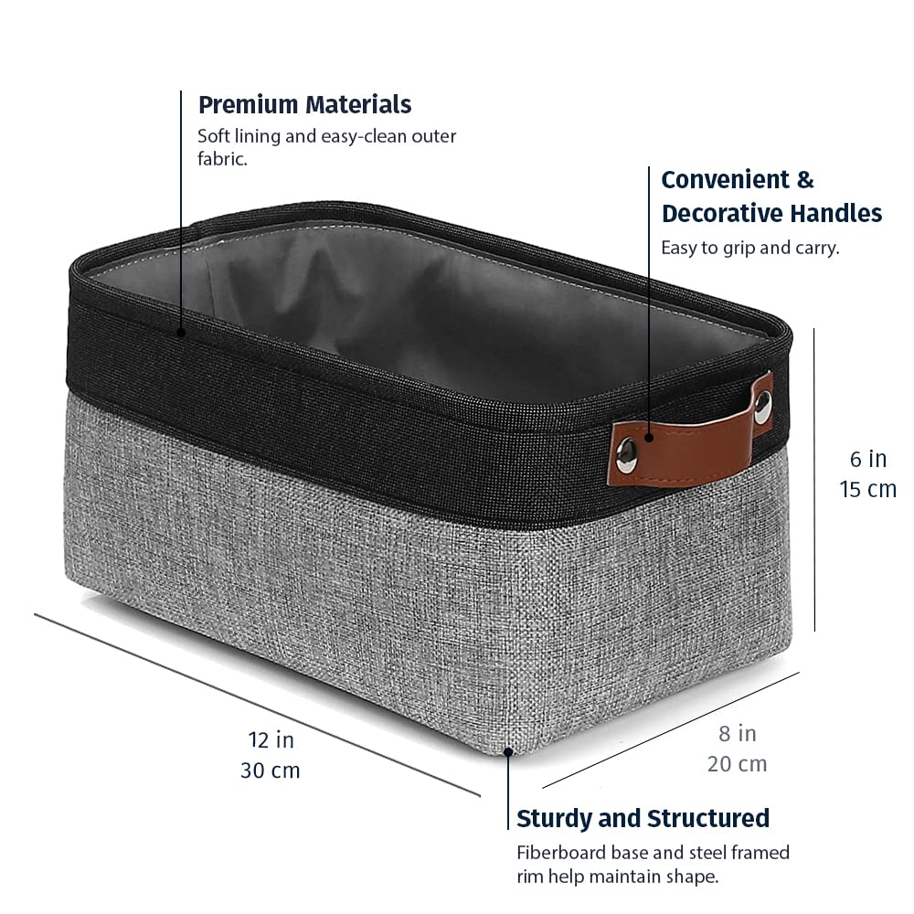 OrganiHaus Medium Fabric Storage Baskets for Shelves 3 Pack | 12x8in Closet Storage Bins for Shelves | Cloth Baskets for Organizing | Linen Closet Organizers | Fabric Basket - Gray/Black