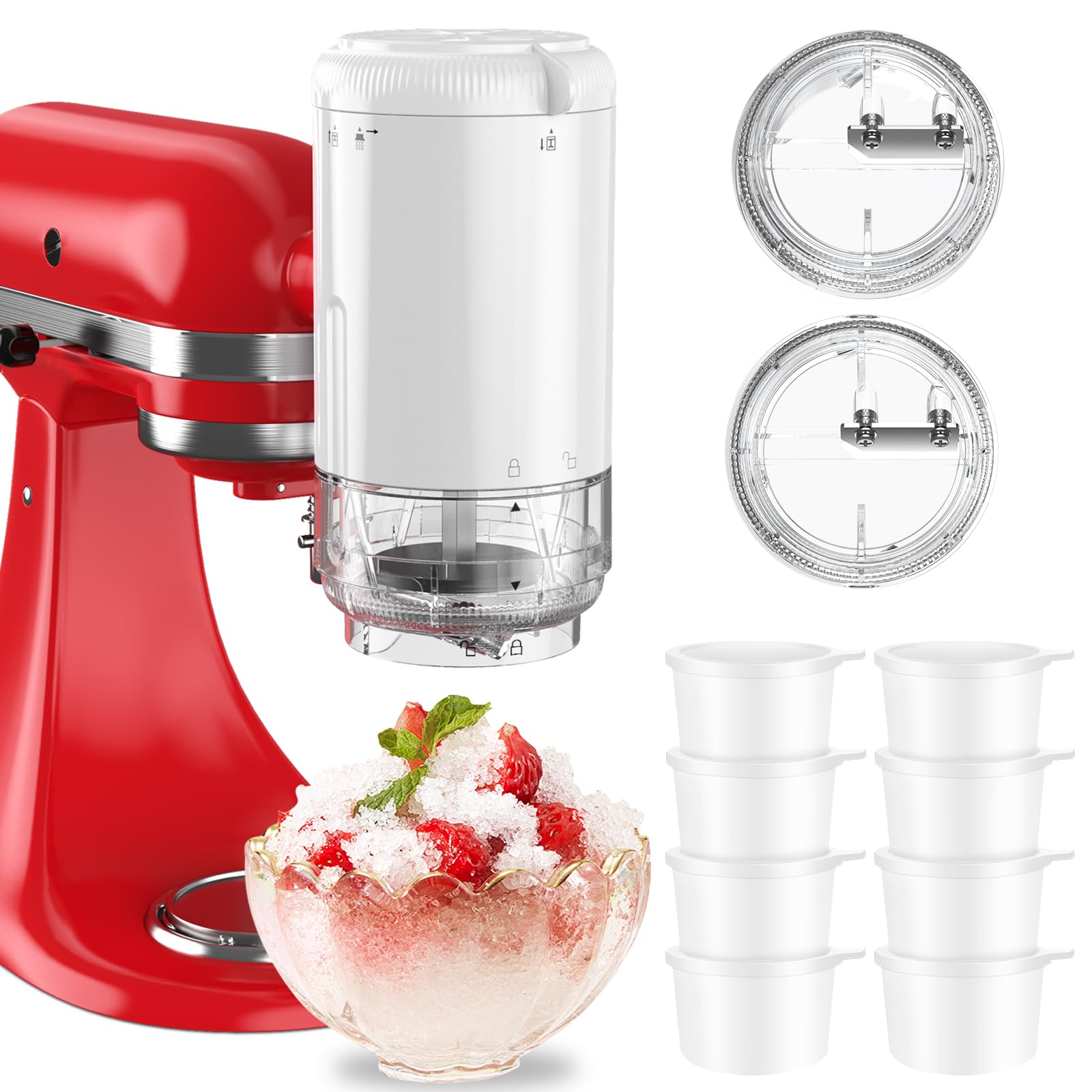 Shaved Ice Attachment For Kitchenaid Stand Mixers With 8 Ice Molds, Ice Shaver Attachment, Snow Cone Attachment/Maker With Coars
