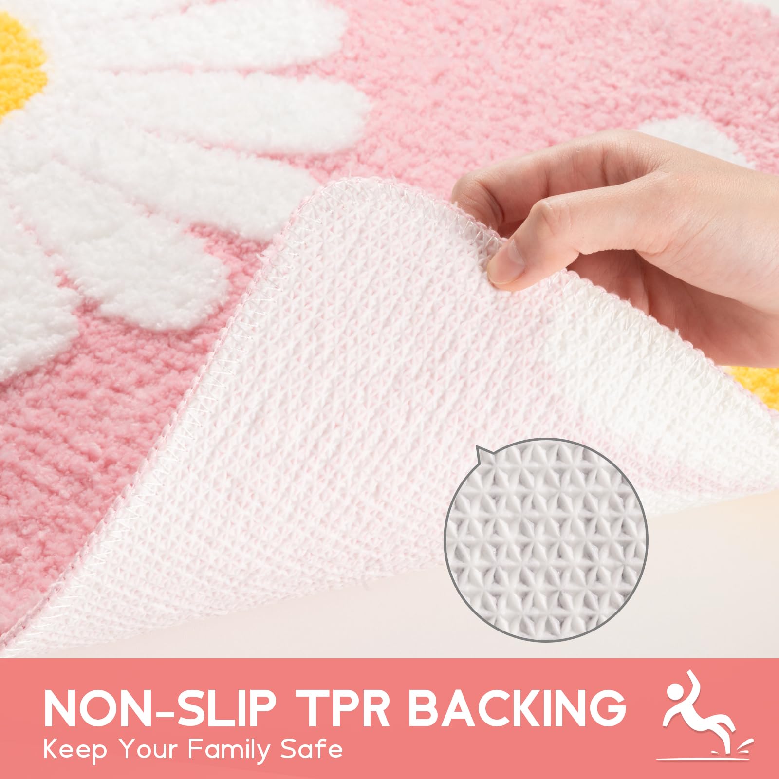 Sunhop Pink Bathroom Rugs, Cute Flower Daisy Bath Mat, Extra Soft And Absorbent Microfiber Non Slip Bath Rug, Bath Mats For Bath