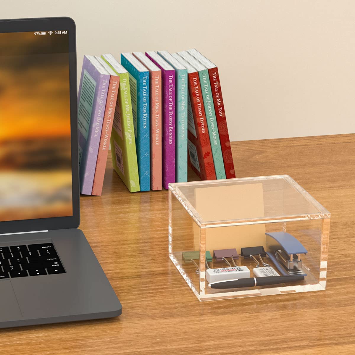 AITEE Decorative Acrylic Box with Lid, Clear Cube Display Case, Multi-Purpose Box Square Container for Holding Staples, Highligh