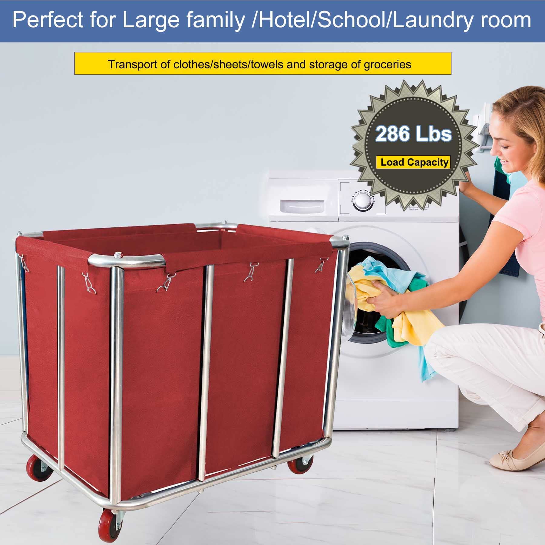 Laundry Cart Commercial,11.35 Bushel Large Industrial Rolling Laundry Hamper With 4 Inch Wheels,Household Heavy Duty Laundry Bas