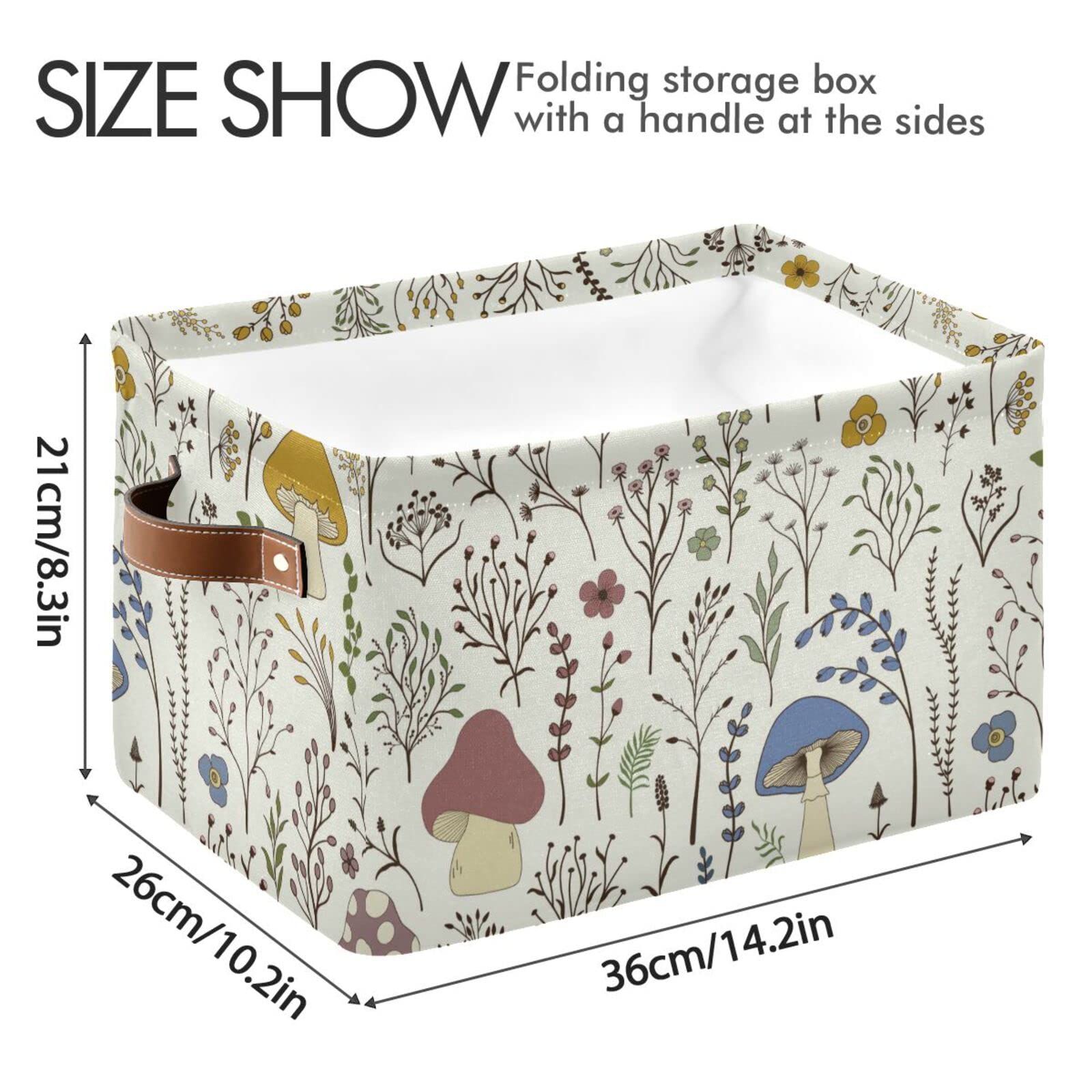 Kigai Mushroom Storage Basket Collapsible Rectangle Storage Bin Shelves Basket Organizer With Leather Handle For Closet, Office,