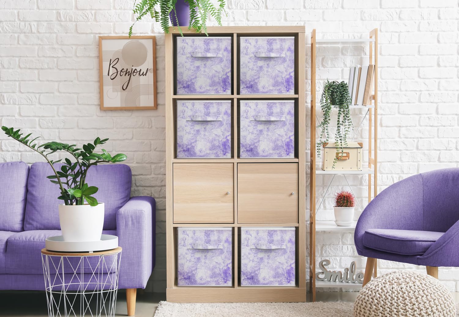 Sorbus Collapsible Storage Bins - 11'' Sturdy Foldable Fabric Storage Cubes With Handle - 4 Tie-Dye Purple Organization And Stor