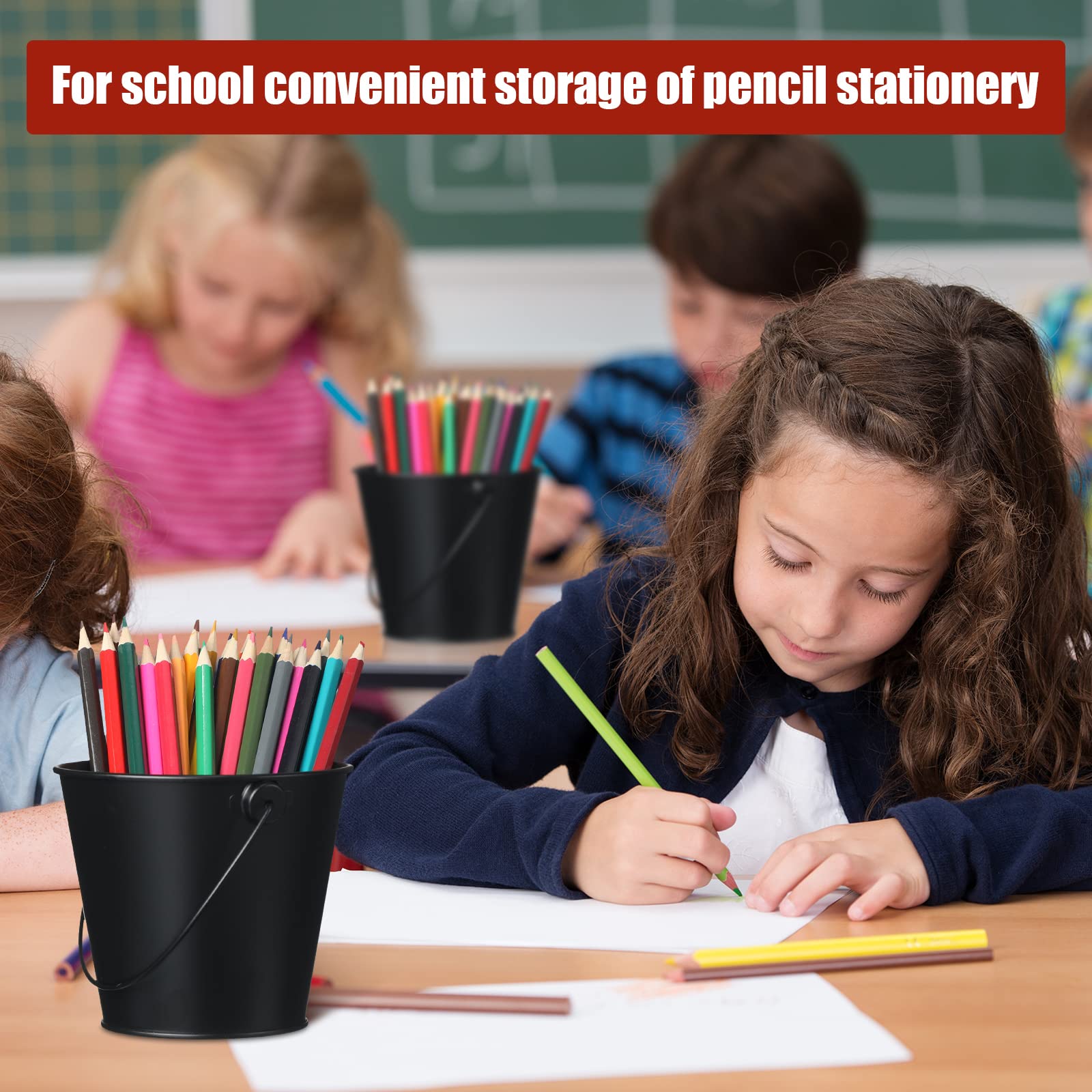 24 Packs Metal Buckets With Handle 4.1 X 4.7 Inch Small Iron Pail, Black Bucket Bulk Small Bucket Mini Toy Container Flower Pot