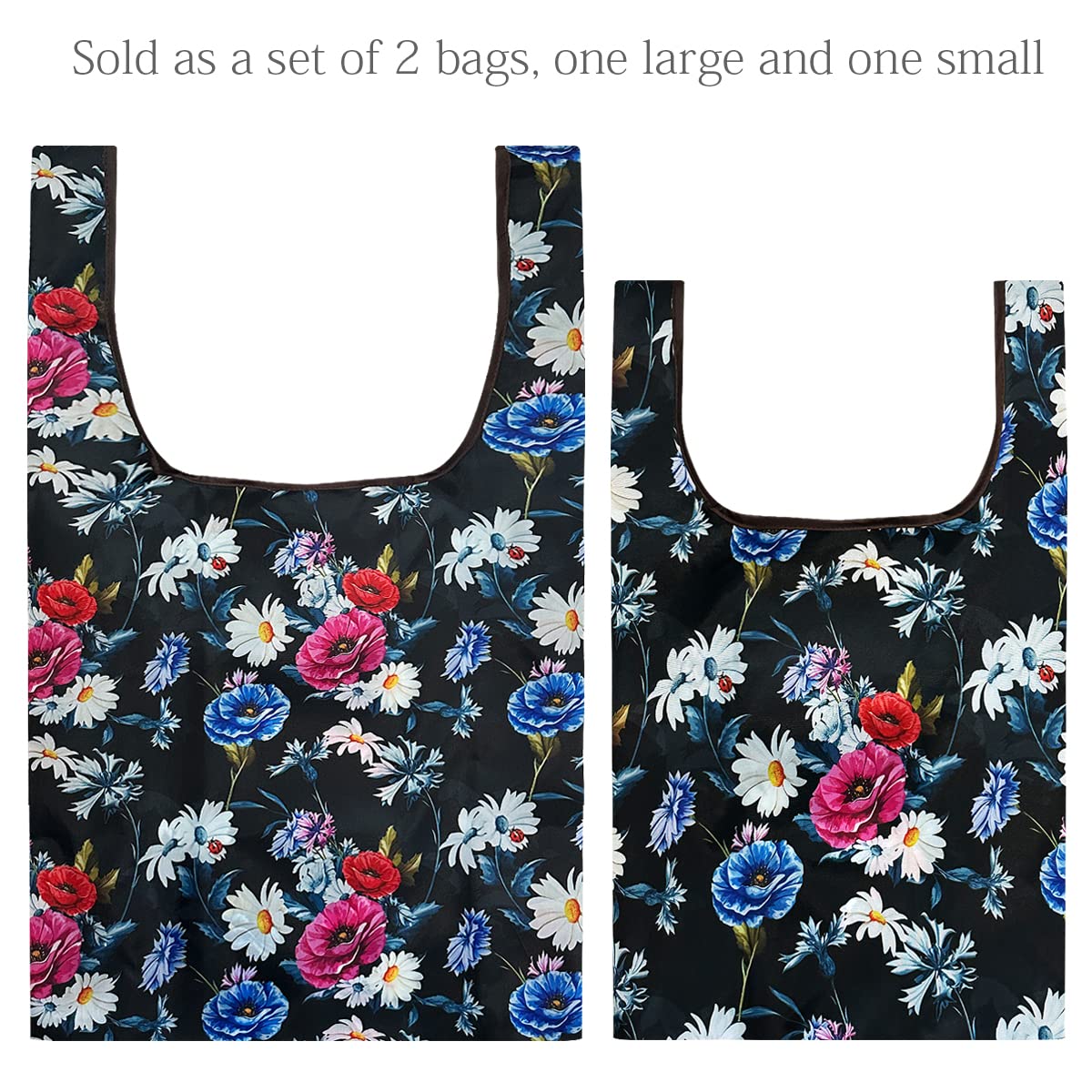 Wrapables Jolibag Collection Reusable Shopping Bag (Set Of 2), Midnight Bouquet