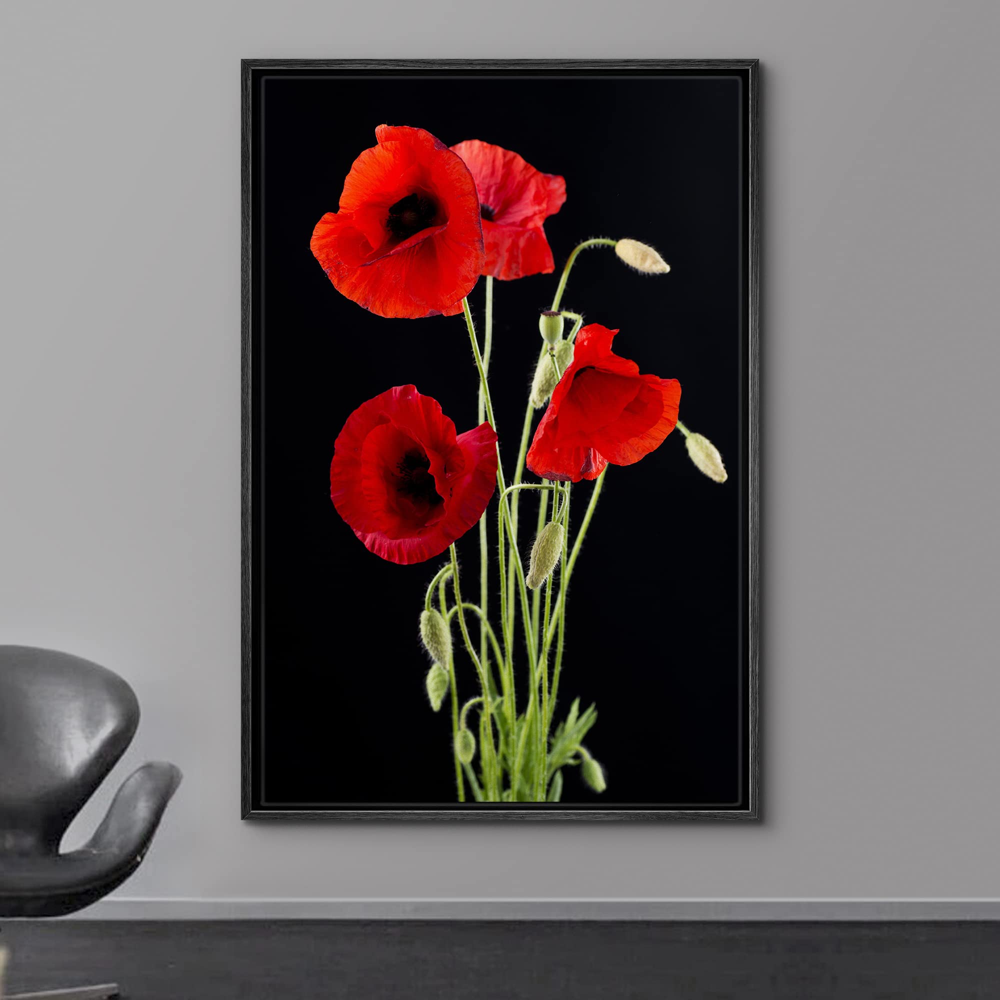 Wall26 Framed Canvas Print Wall Art Red Poppy Bouquet On Dark Background Floral Botanical Photography Modern Art Rustic Scenic R