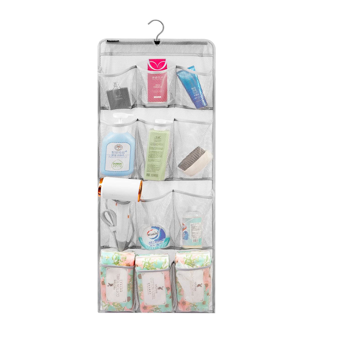 Anzorg Mesh Shower Organizer Hanging Caddy Quick Dry Bathroom Storage For Toiletry Accessories With Rotating Hanger (12 Pockets)