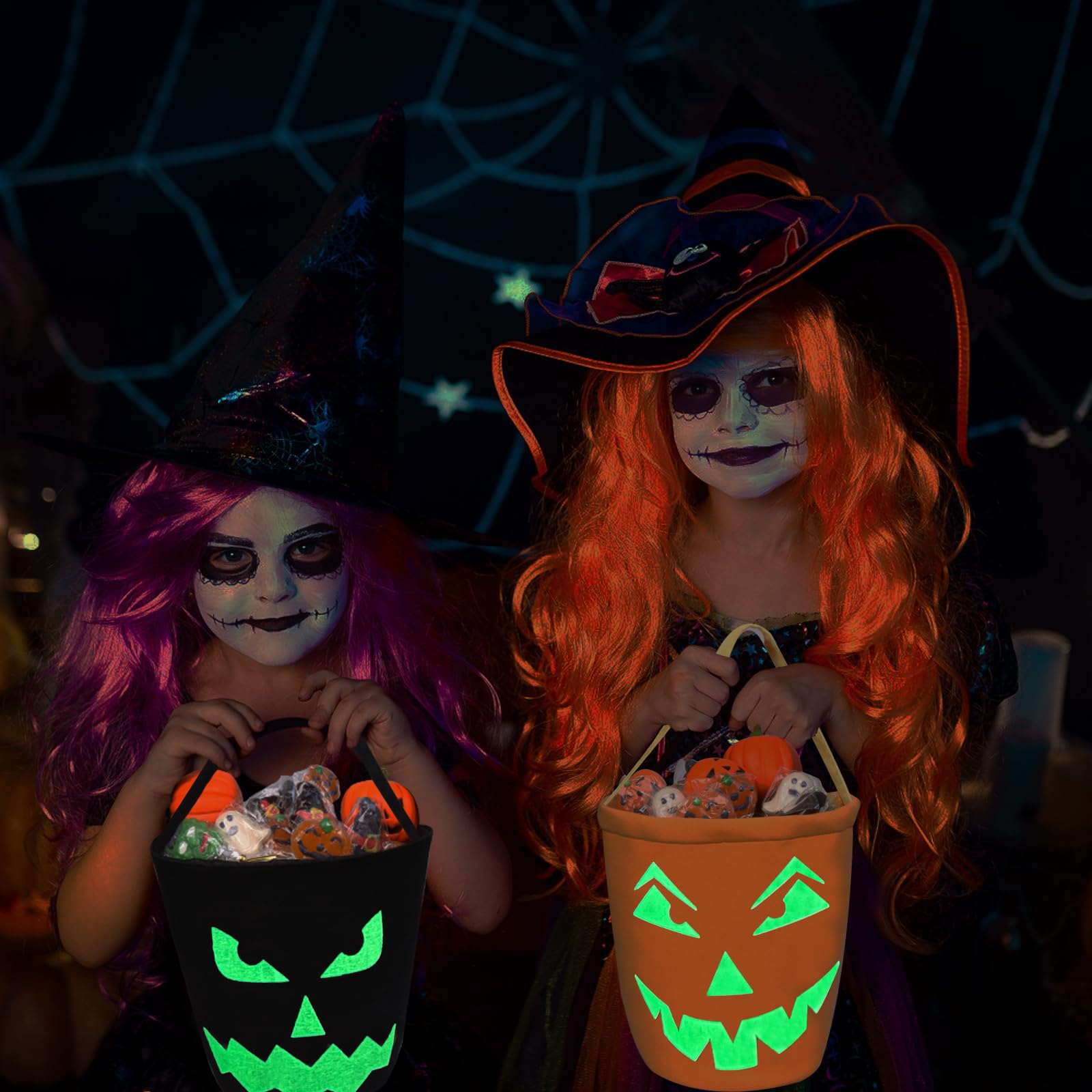 Vitalili 2Pcs Glowing Halloween Basket Pumpkin Halloween Bucket Multipurpose Pumpkin Bucket Trick Or Treat Bucket Halloween Cand