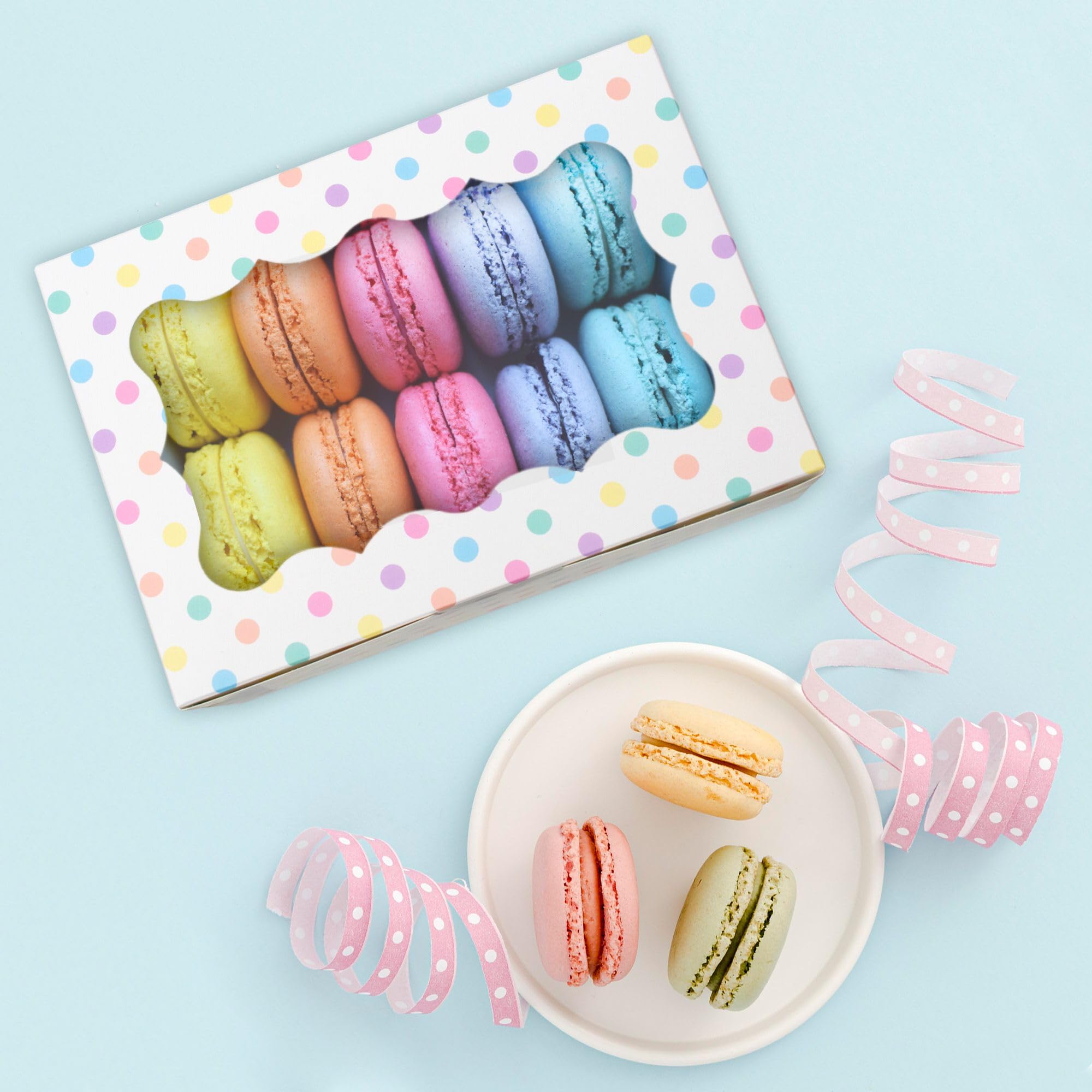 Polka Dot Cookie Boxes - 12 Pack - Pastel Polka Dot Cookie Boxes With Window - For Easter, Birthdays, Cupcakes, Pastries - Large