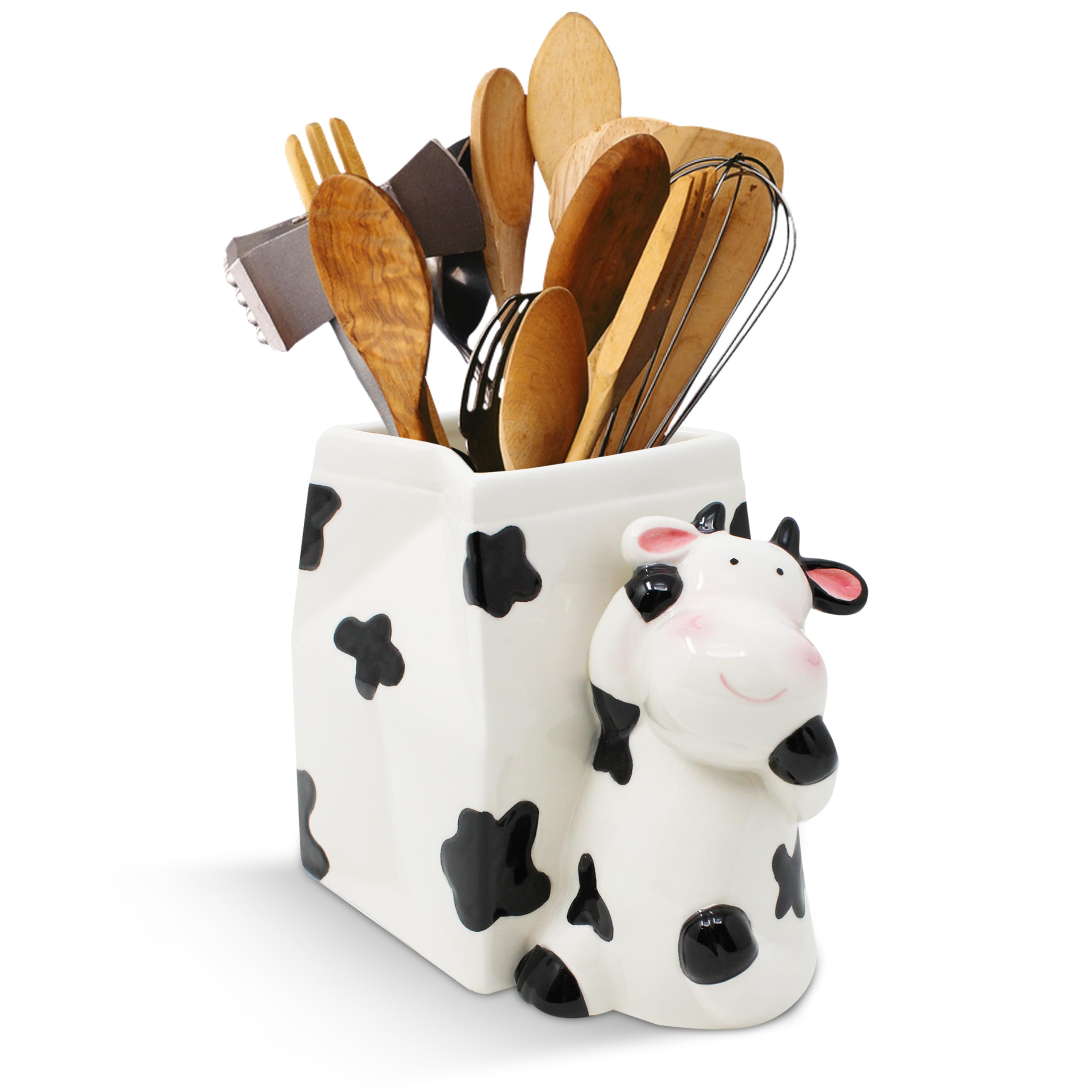 Sixdrop Cow Utensil Holder | Kitchen Crock Storage | Cow Print Stuff Accessories Decoration | Cute Cow Gifts for Women | La Vaca