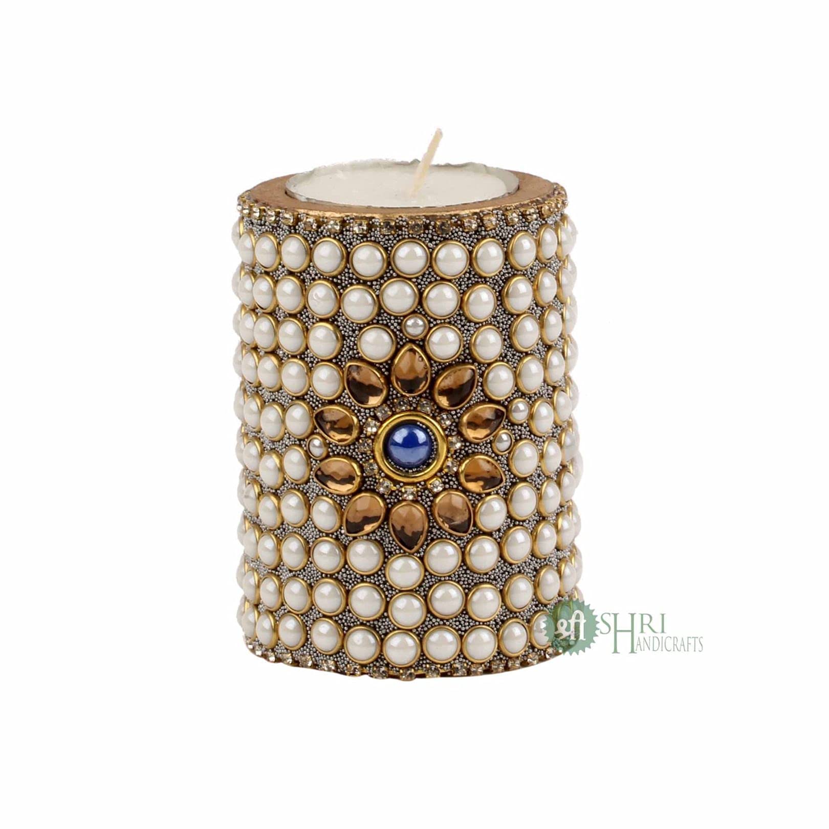 INDICAST Wooden Stone Work Pillar Candle for Home Dcor Set of 3 Handcrafted Diwali Diya Decorative Showpieces Reusable Tealight