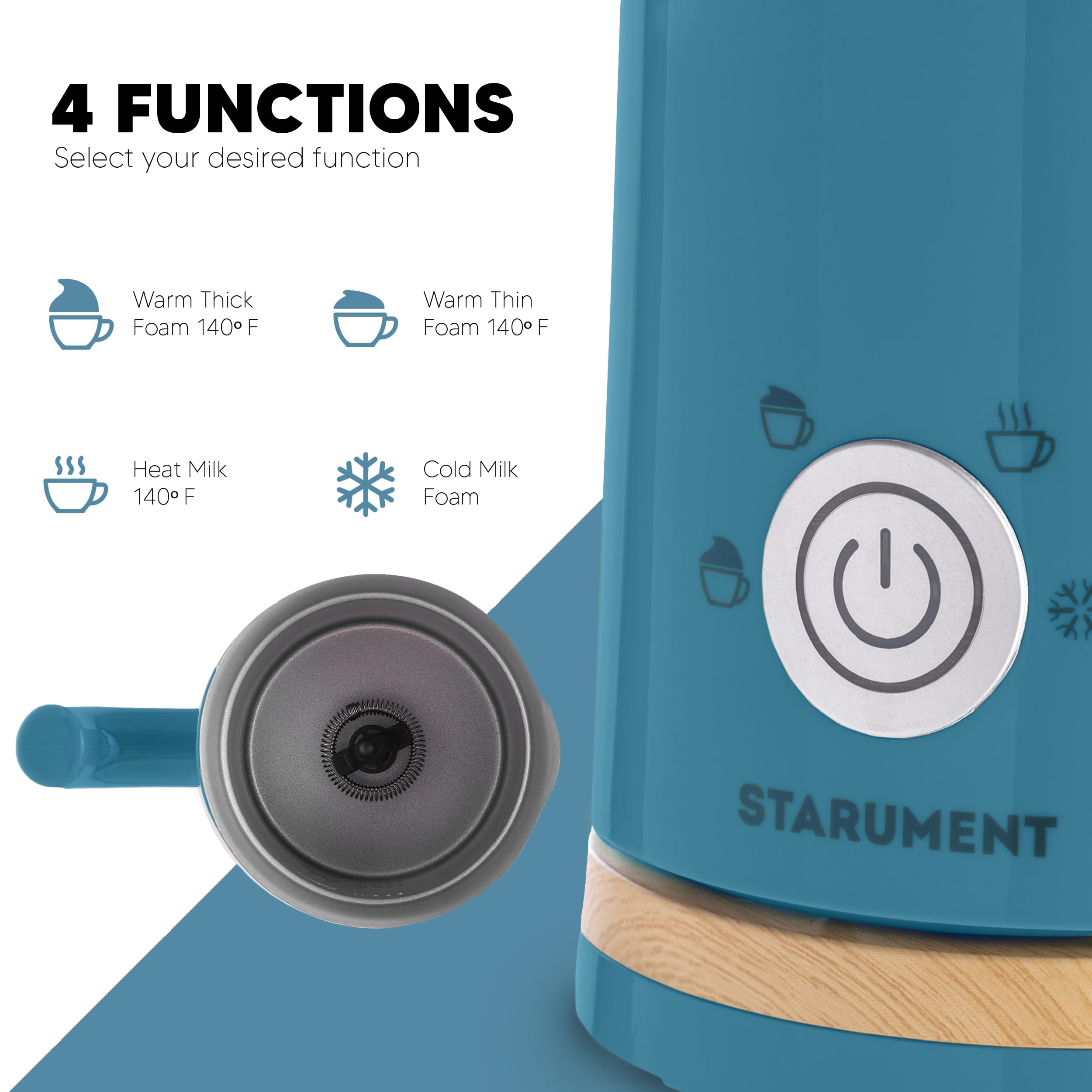 Starument Electric Milk Frother - Automatic Milk Foamer & Heater For Coffee, Latte, Cappuccino, Other Creamy Drinks - 4 Settings