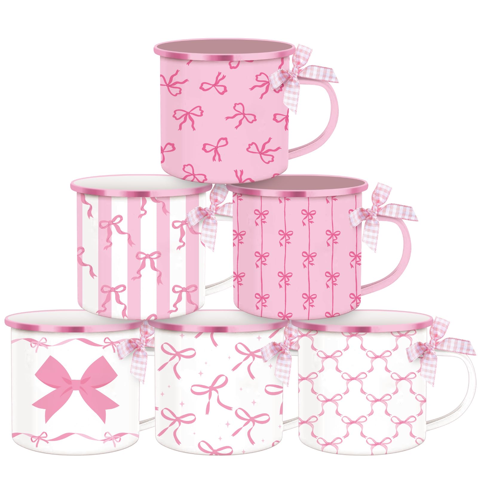 Mimorou 6 Pcs Mini Mugs Bows Coffee Cups 5oz Coquette Bow Ceramic Coffee Cups with Handle Gifts for Christmas Women Birthday Par