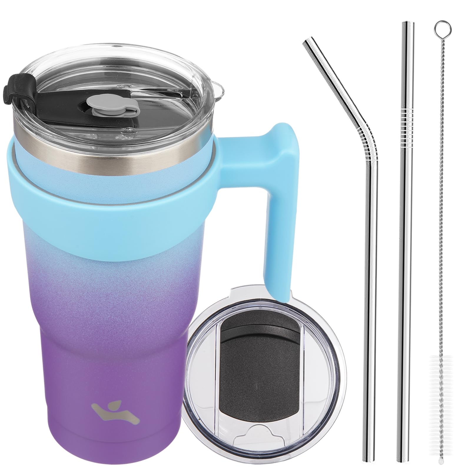 Konokyo 20 oz Tumbler with Handle and 2 Straw 2 Lid, Insulated Water Bottle Stainless Steel Vacuum Cup Reusable Travel Mug,Ocean