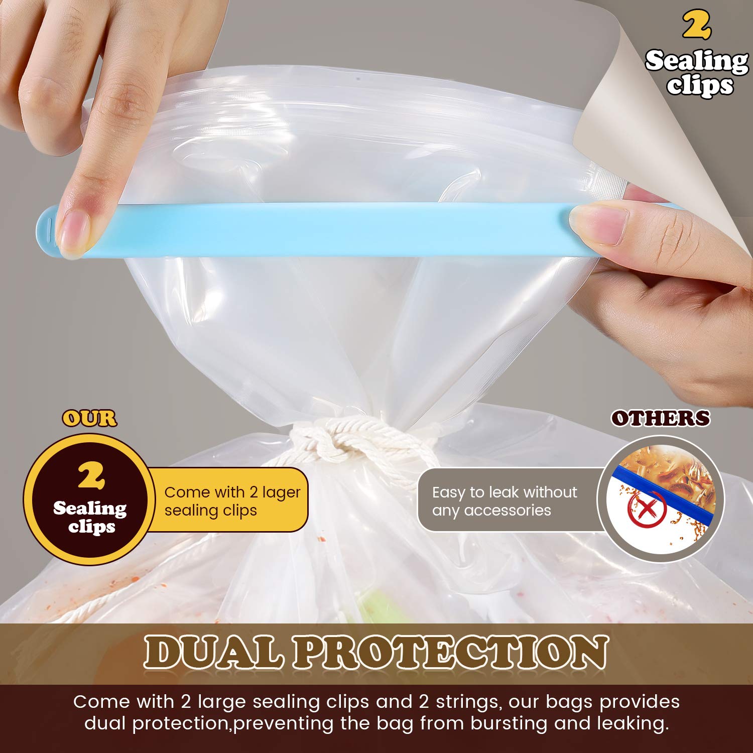 Brining Bag, 26  22, 2 Pack, Extra Large Turkey Brine Bag with 2 Strings and 2 Larger Clips, Thickened materials, Double Track Z