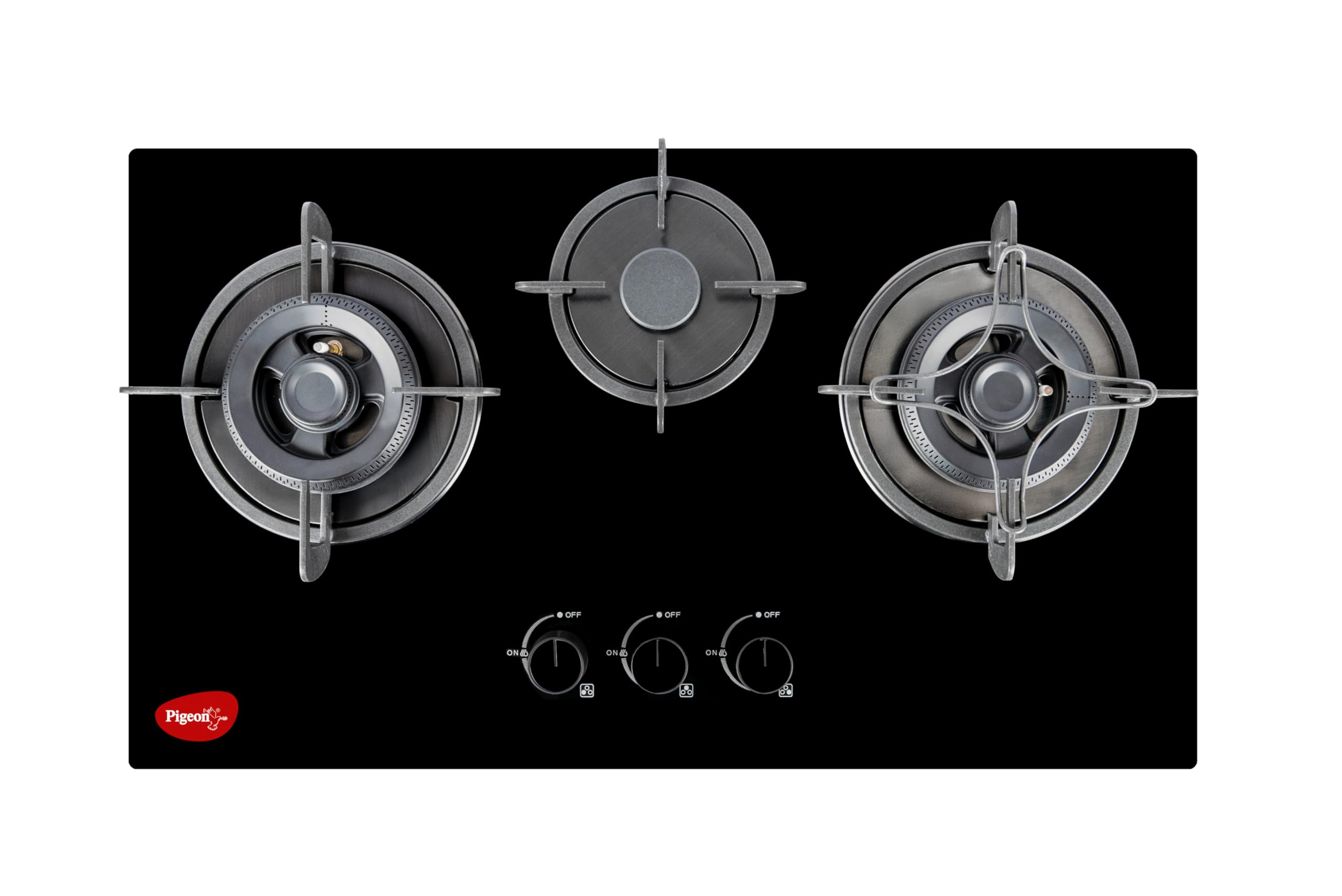 Pigeon Twinspark Hob 3 Burner Multi Spark Integrated Auto Ignition With Forged Burners, Scratch Resistant 6 Mm Thick Toughened G