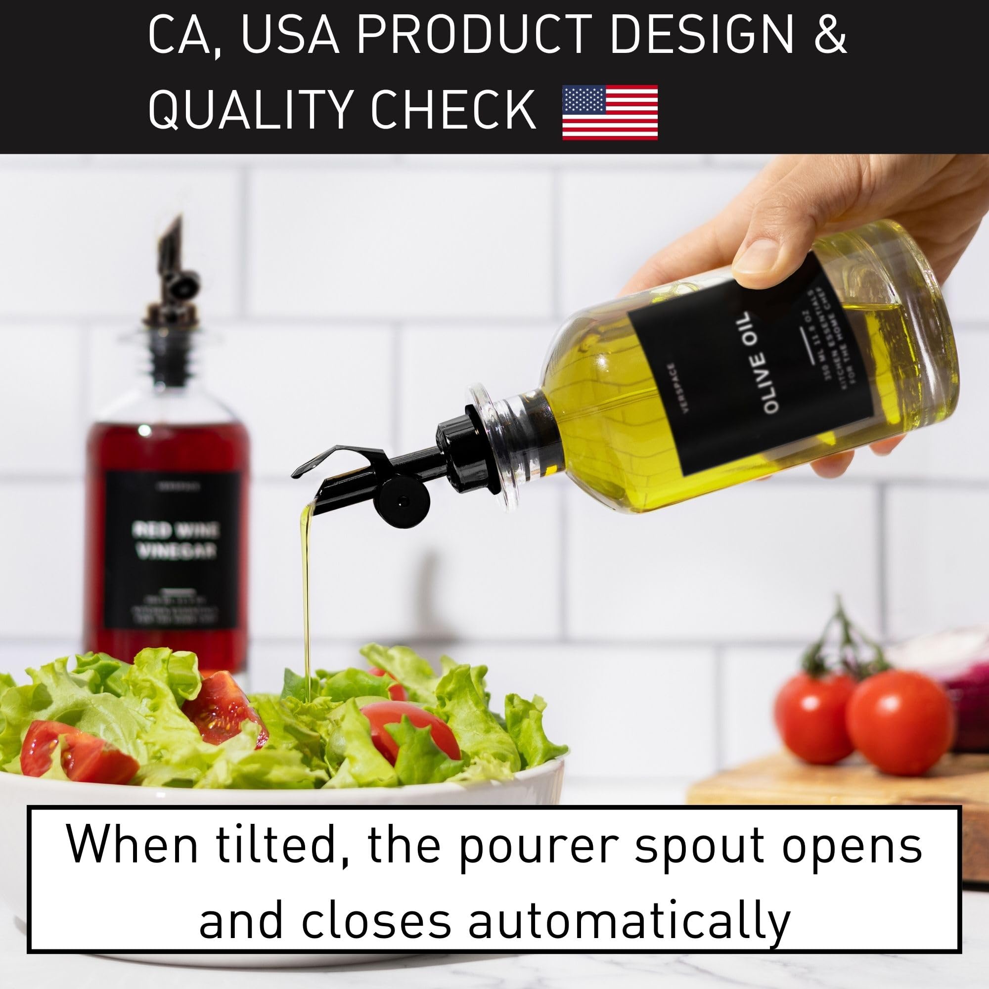 Verspace Olive Oil Dispenser Bottle For Kitchen With Silicone Tray & 40 Labels, Soy Sauce Dispenser, Coffee Syrup Dispenser, Oli