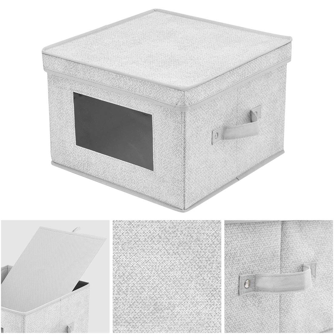 I Bkgoo Storage Box With Lid,Fabric Cube Storage Bin,Foldable Clear Window Storage Boxes With Cover For Home Bedroom Closet Offi