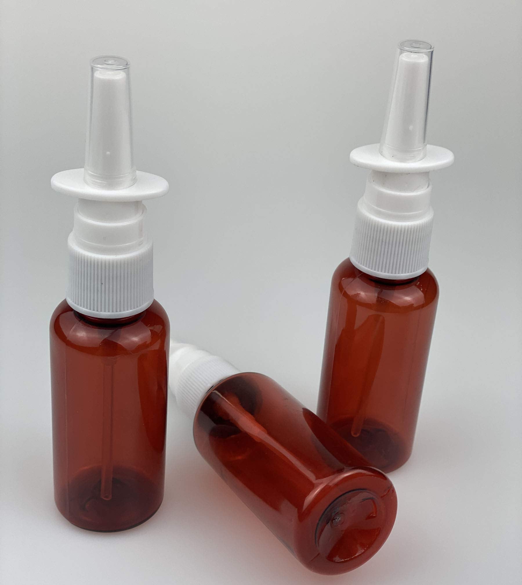 12Pcs 30Ml 1Oz Refillable Amber Plastic Fine Mist Nasal Spray Bottles Atomizers Sprayer Jar Pot Container For Makeup Water Medic