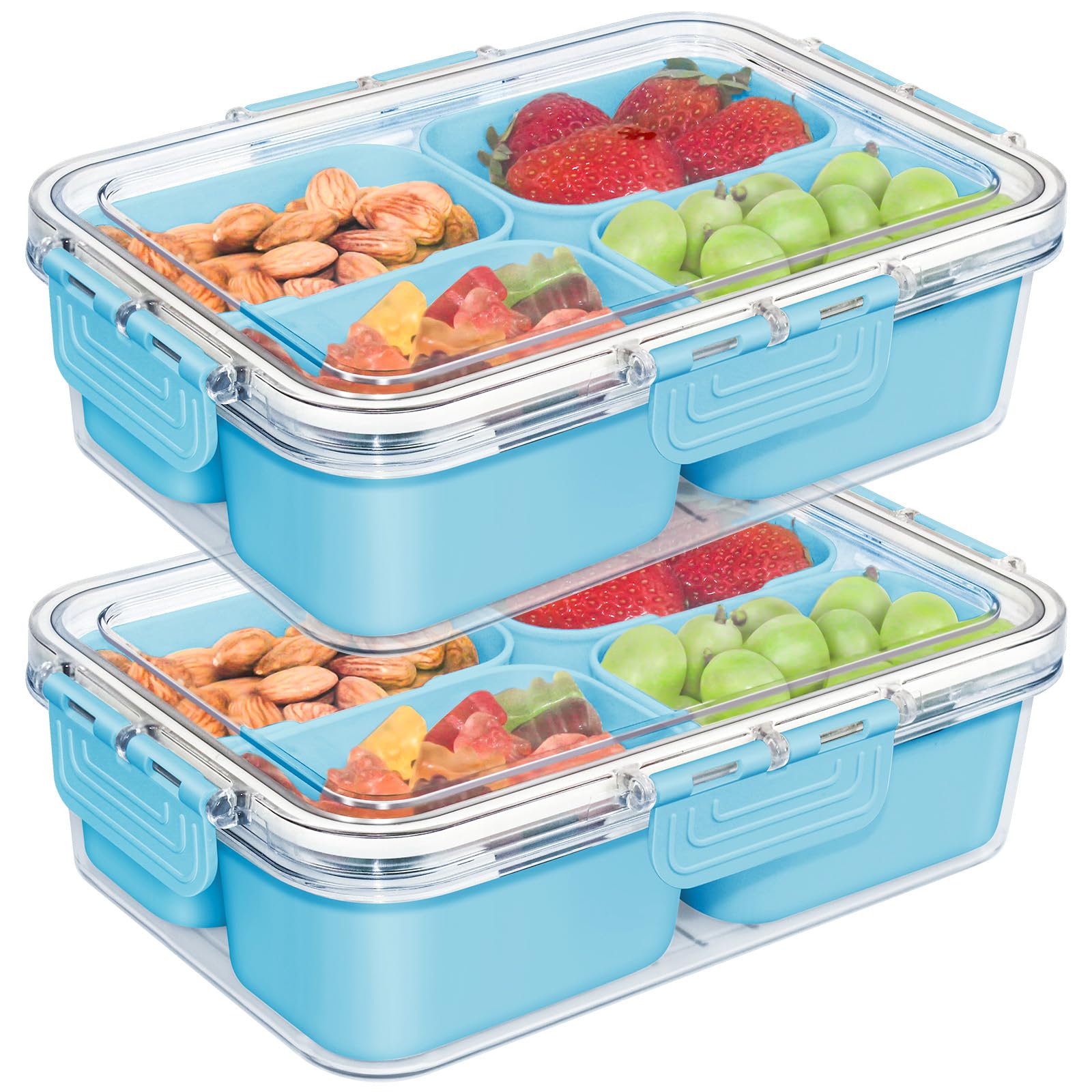 Jinzore Small Snack Box Container, Divided Serving Tray With Lid, 4 Compartment Snack Box Container For Candy, Fruits, Charcuter