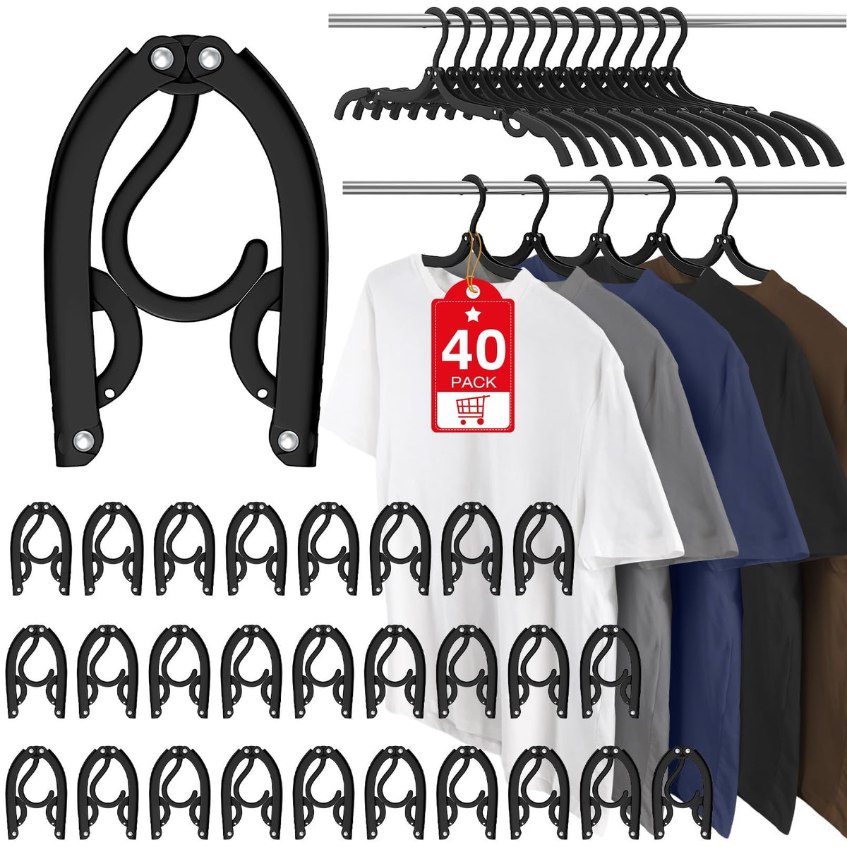 40 Pcs Travel Hangers Portable Foldable Travel Hanger Organizer, Plastic Travel Accessories Essentials Clothes Drying Rack Foldi