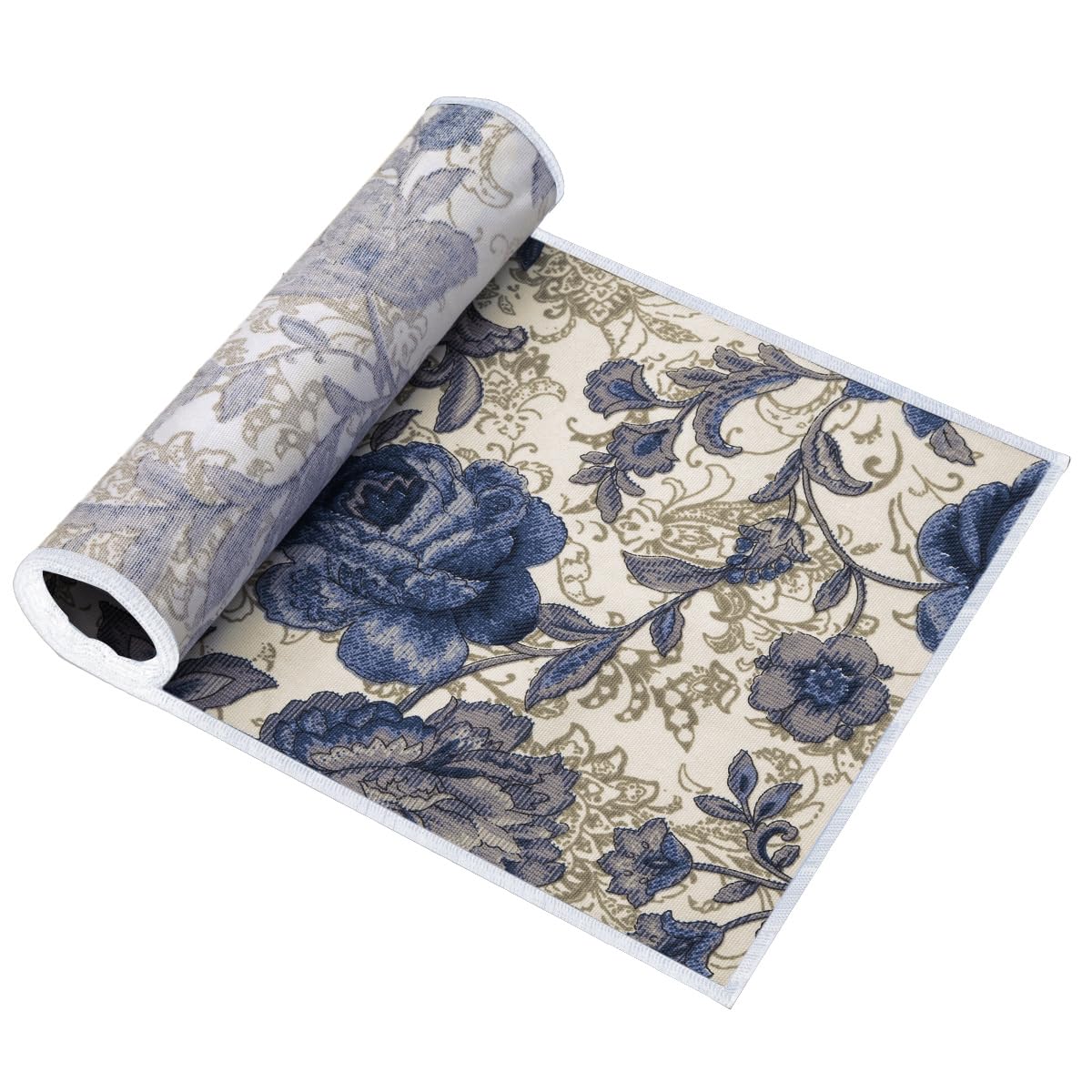Mookaitedecor Cotton Table Runner, Blue Flower Table Runners For Dinner Parties, Weddings, Decor & Everyday Use, 12 X 52 Inch