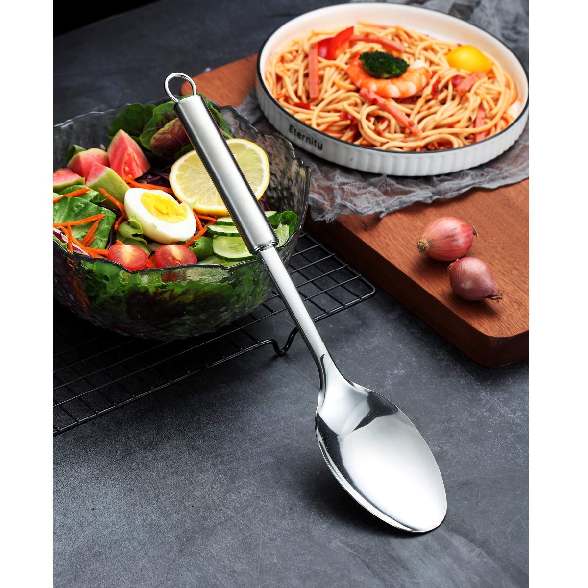 Berglander Solid Spoon, Stainless Steel Solid Cooking Spoon,Solid Serving Spoon, Kitchen Spoons, Spoon For Cooking, Basting Spoo