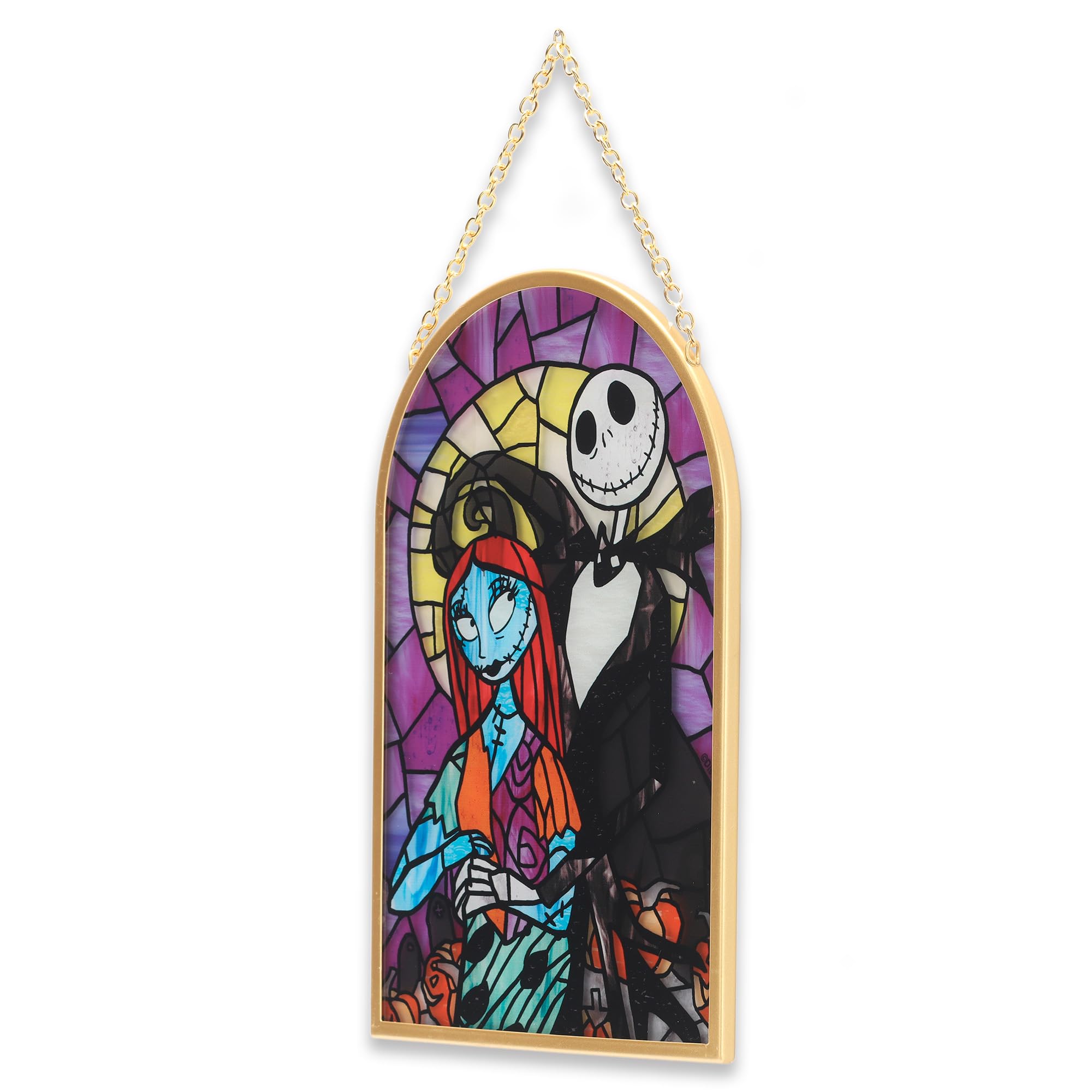 Open Road Brands Disney Nightmare Before Christmas Jack and Sally Hanging Glass Wall Decor - Beautiful Jack Skellington Wall Art