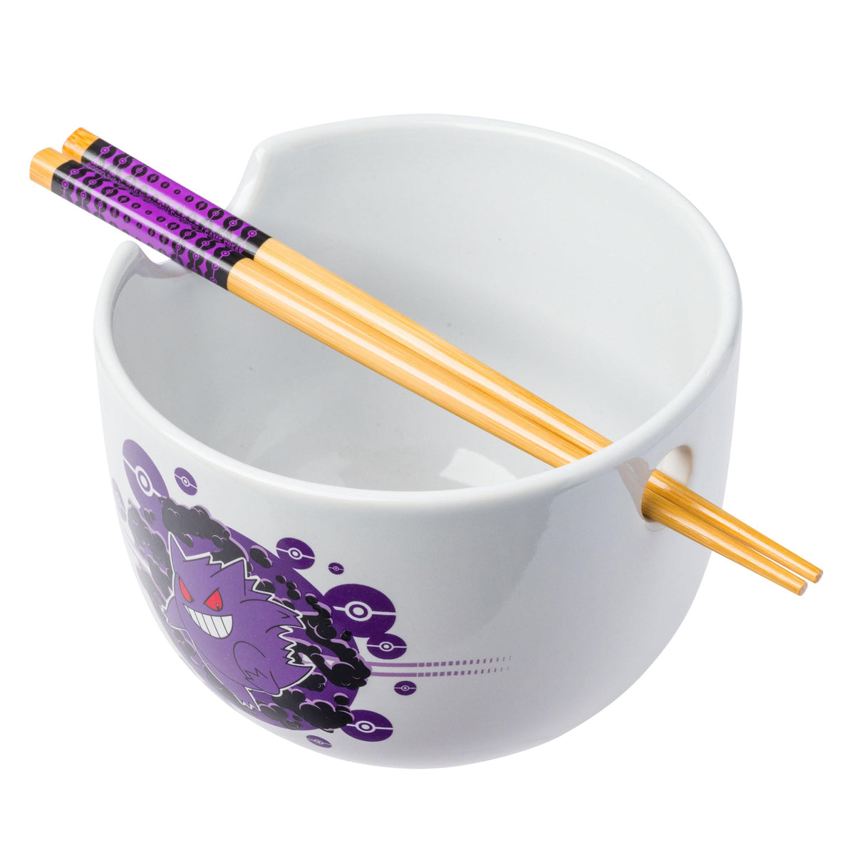 Silver Buffalo Pokemon Gengar Pokeball Ceramic Ramen Noodle Rice Bowl With Chopsticks, Microwave Safe, 20 Ounces