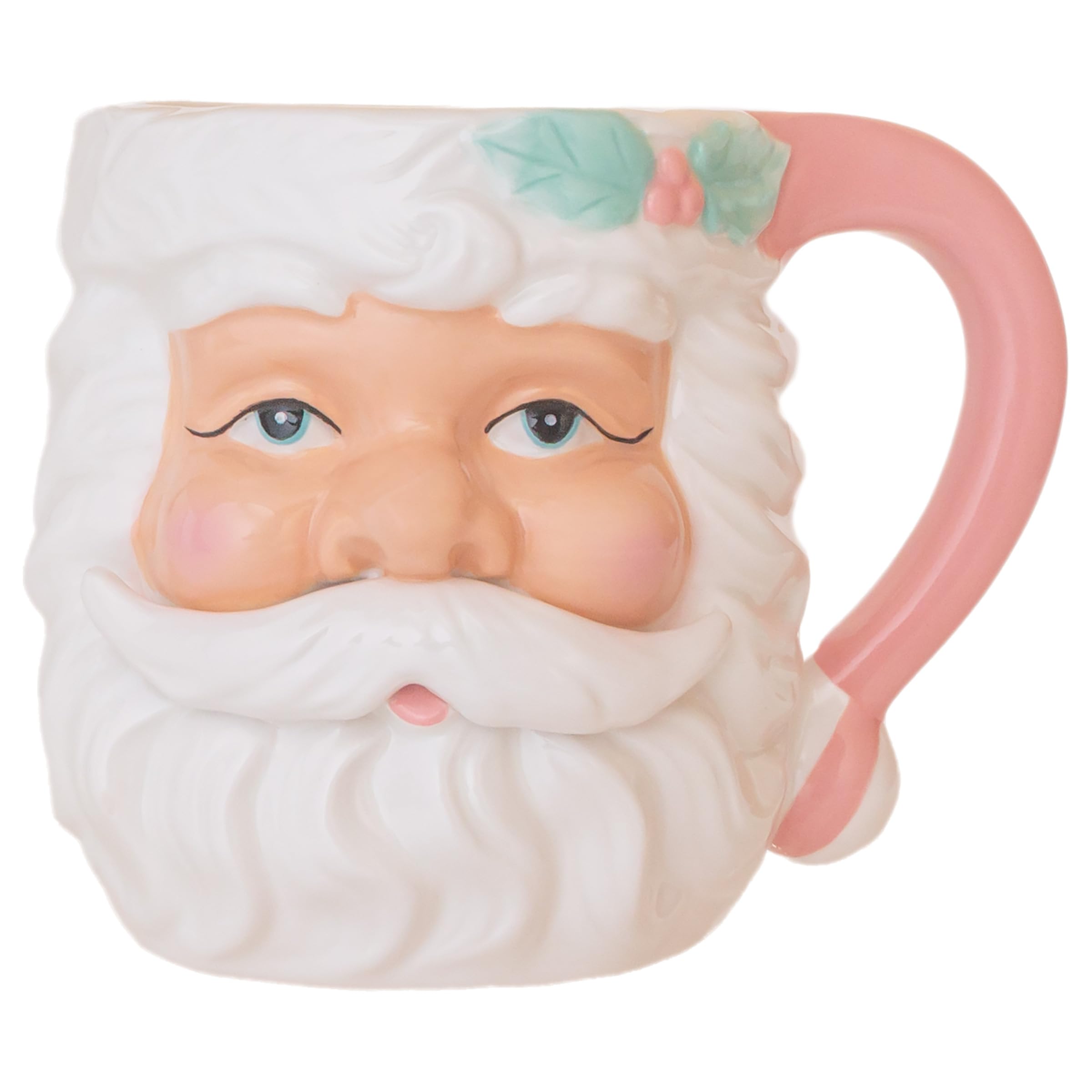 Boston International Ceramic Mug for Coffee Tea & Hot Drinks, 15 oz, Pink Santa Holly