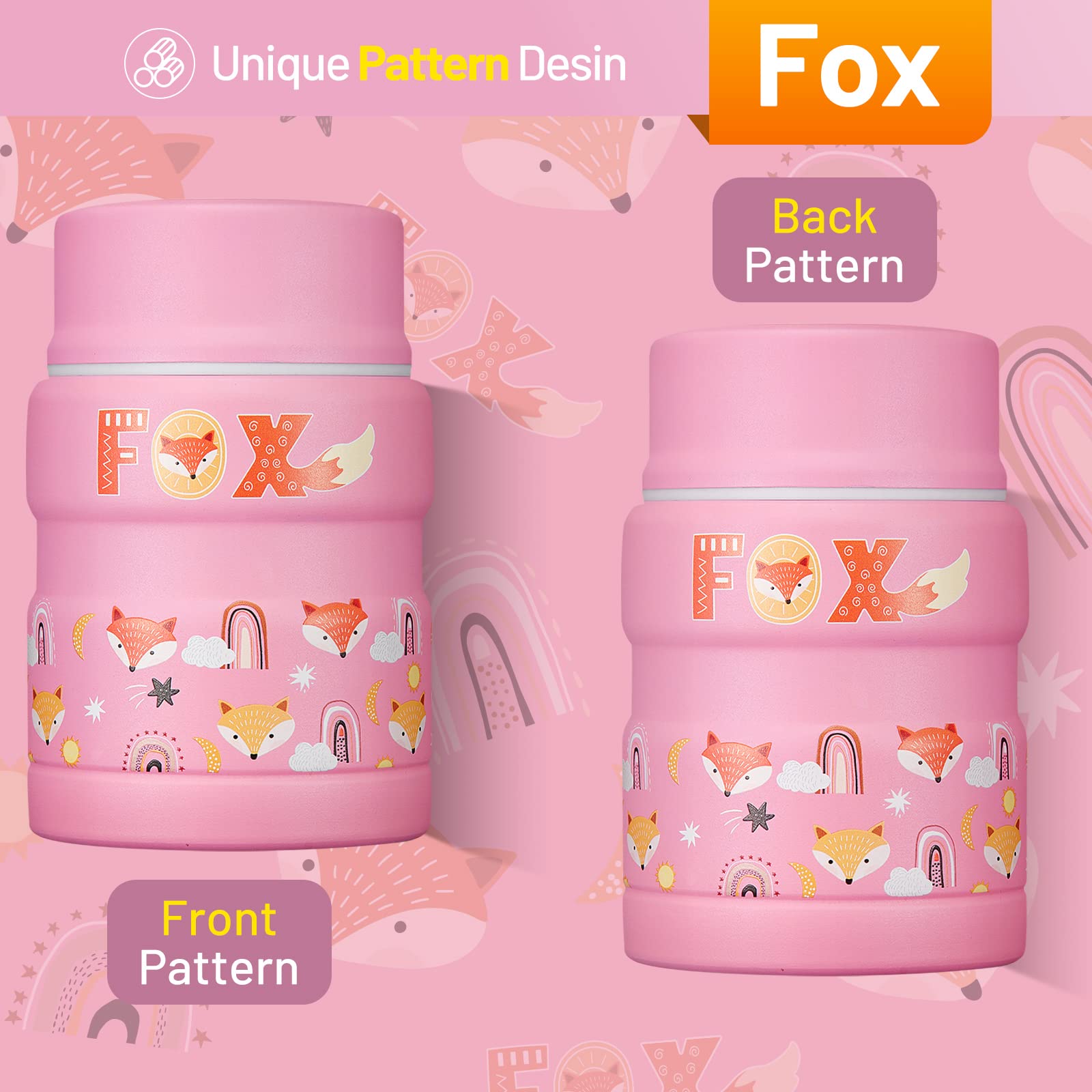 Charcy 17Oz Thermo For Hot Food, Insulated Lunch Food Container With Folding Spoon Qb - Pink Fox