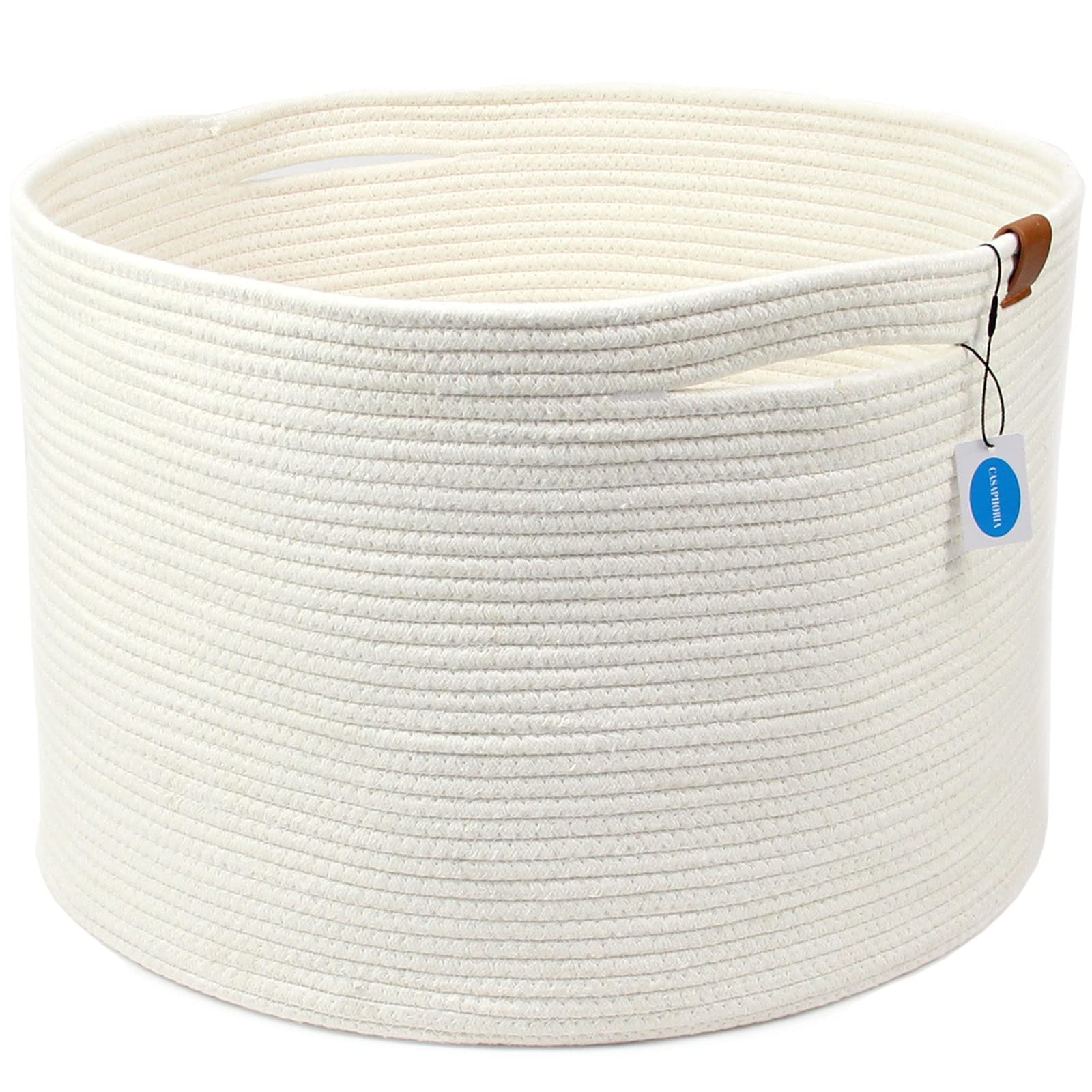 Casaphoria XXXLarge Cotton Rope Basket - Cream White Woven Storage for Blankets, Towels, Pillows | 21" x 21" x 13.8"