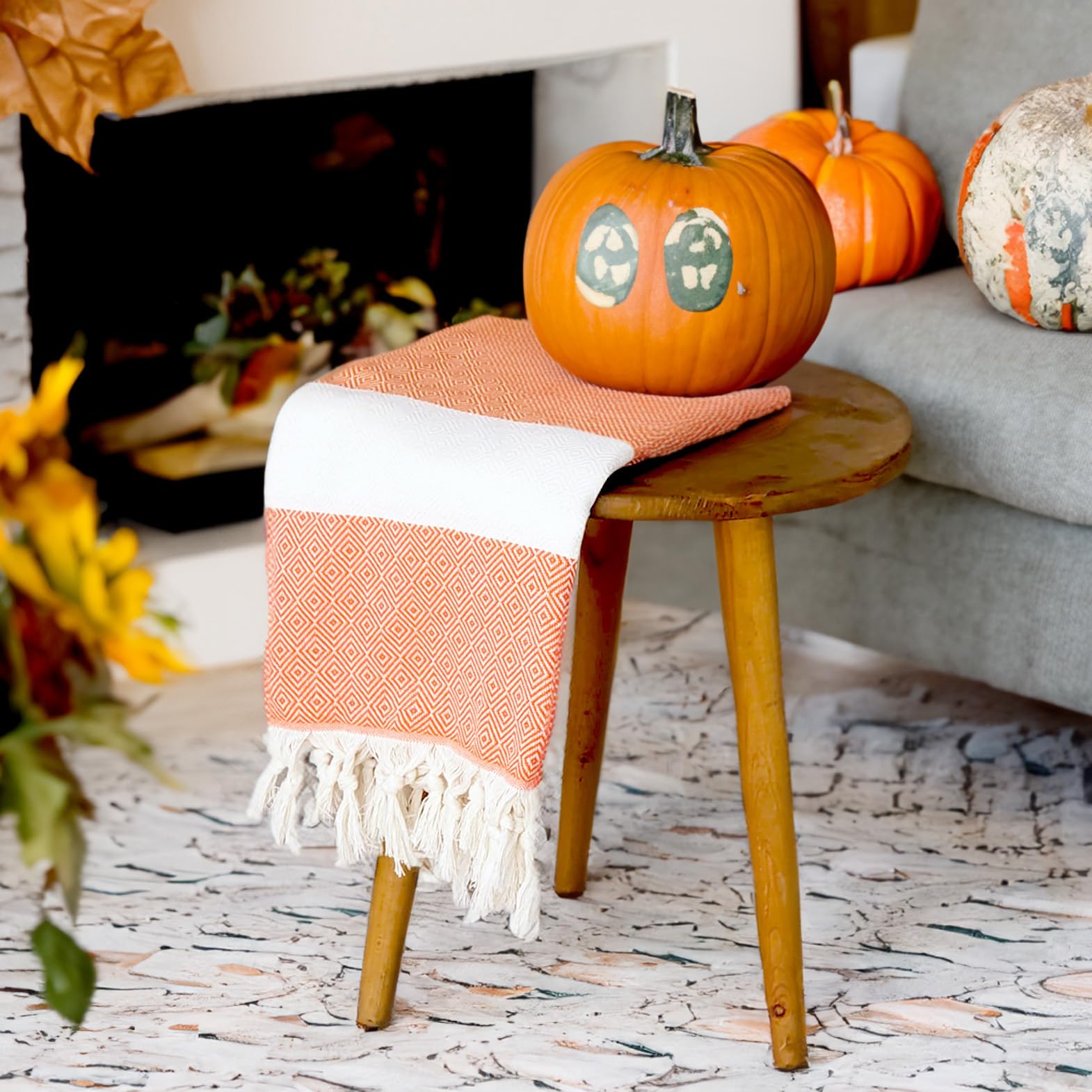 Bazaar Anatolia Turkish Beach Towel 100% Cotton Bath Towels Oversized Quick Dry Boho Farmhouse Decor Sheets Bathroom Orange Towe